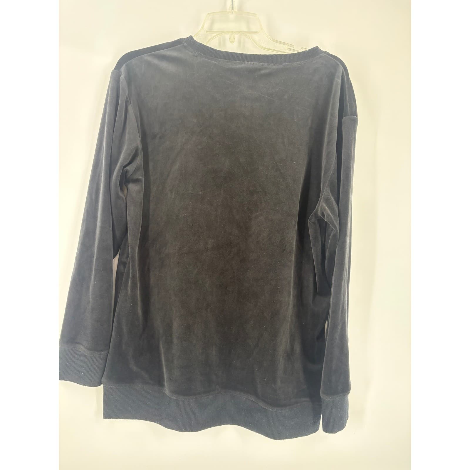 Felina Black Velour Crewneck Long Sleeve Pullover Sweatshirt Women's M M - Thumbnail 6