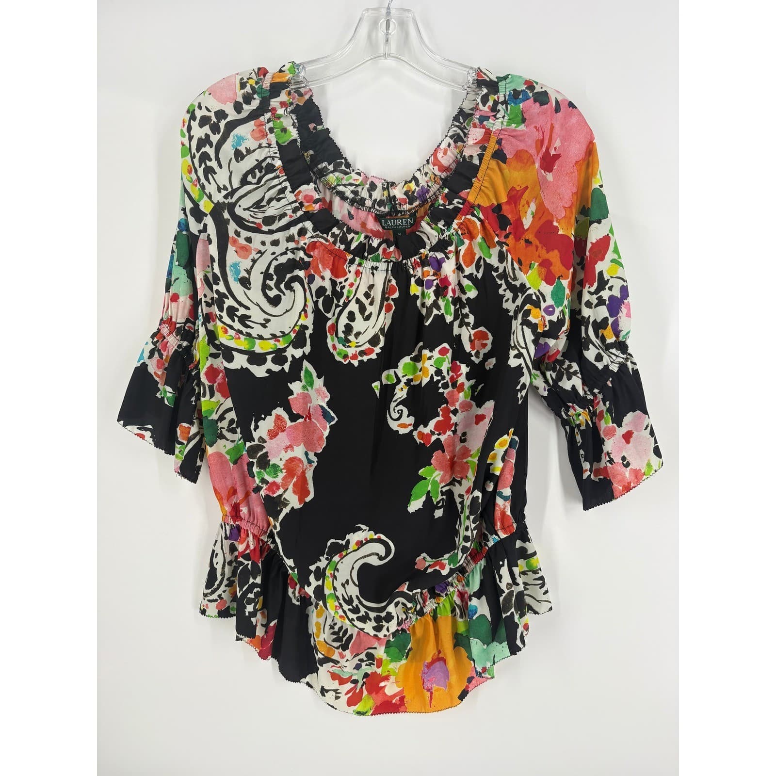 Lauren Ralph Lauren Women's Medium Off The Shoulder Floral Print Blouse - Thumbnail 5
