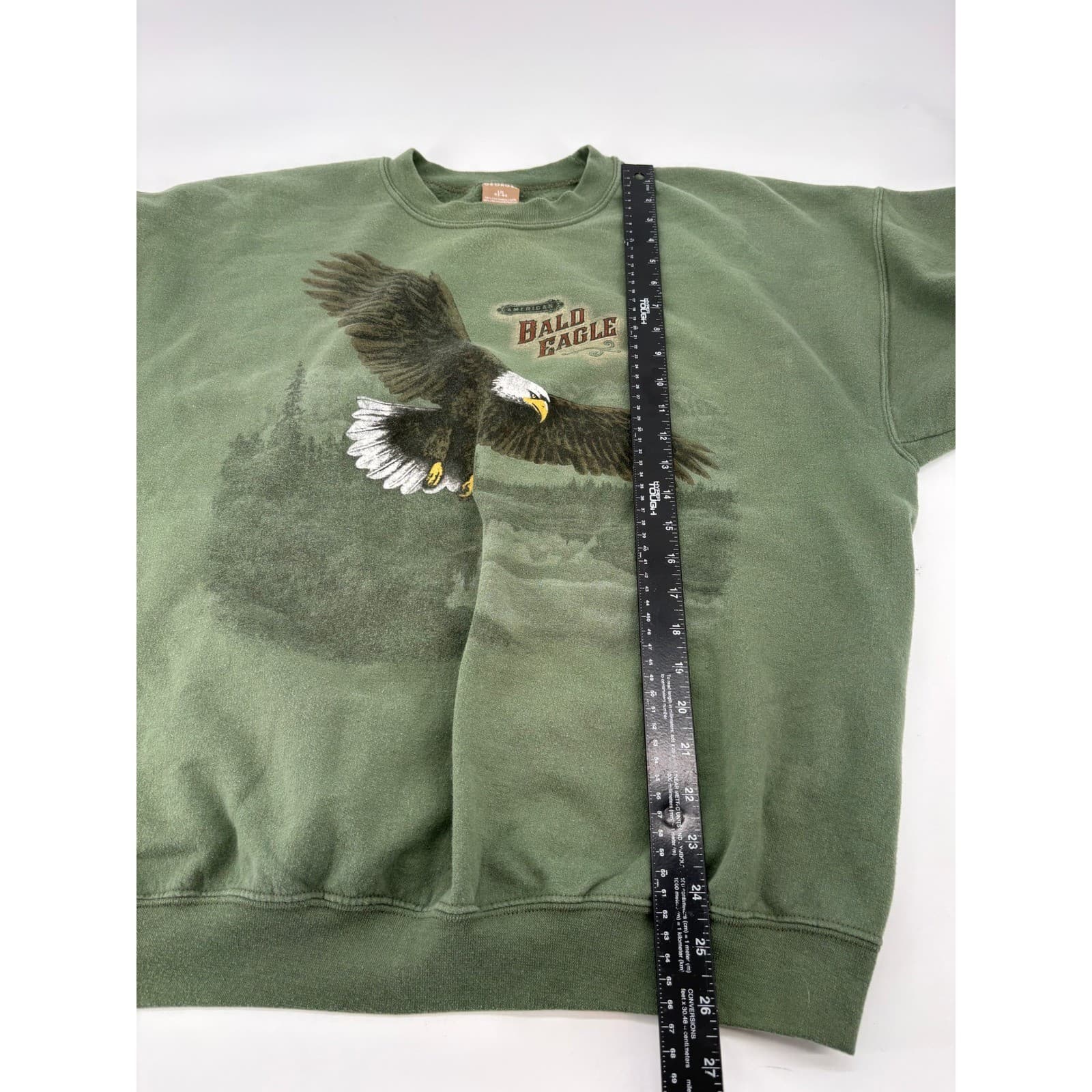 George Sweatshirt Mens Large Green American Bald Eagle Graphic Pullover - Thumbnail 4
