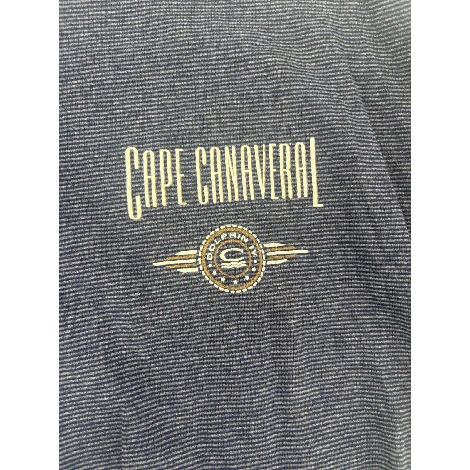 King Cotton Mens XL Blue Striped T Shirt Cape Canaveral Dolphin Logo Made USA - Thumbnail 3