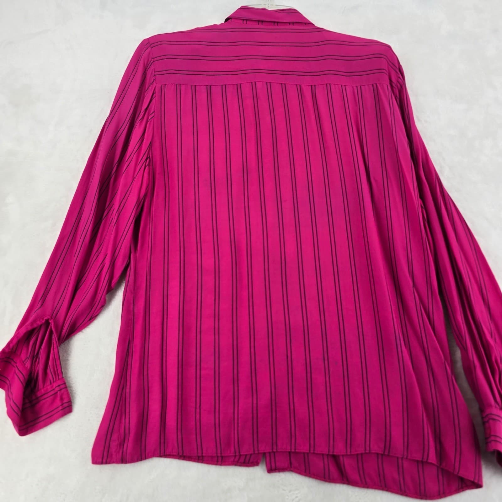 St Michael Blouse Womens 12 Button Down Pink Striped Vintage West Germany 7081 - Thumbnail 6