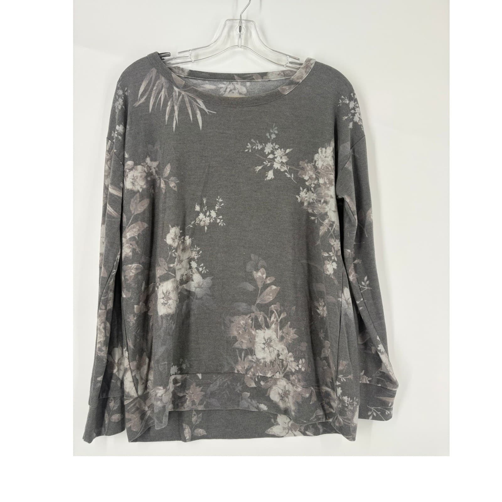 CHAS SOR Women Floral Print Long Sleeve Crew Neck Gray Sweatshirt Top Size M - Thumbnail 6