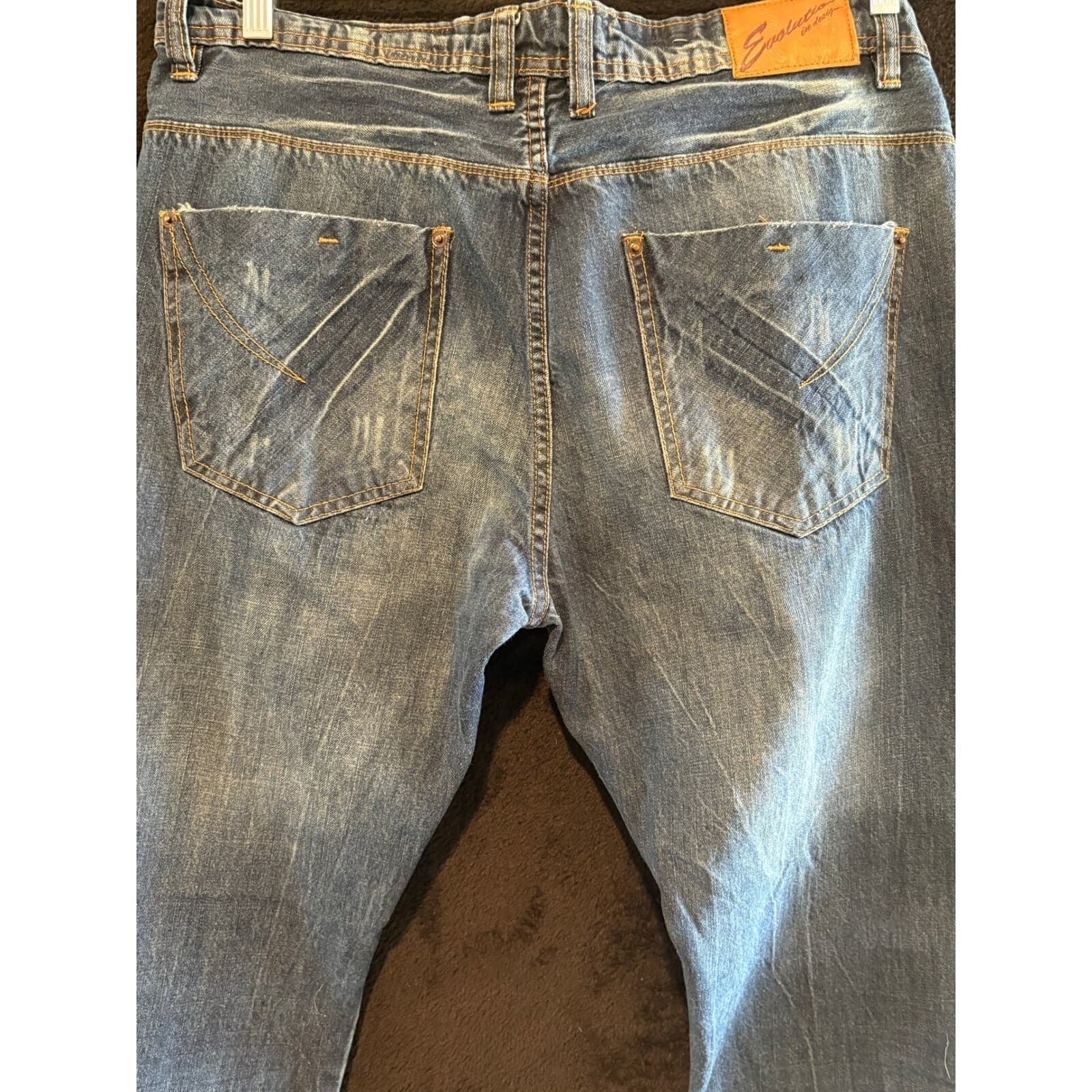 Evolution Jeans Mens 38x34 Distressed Denim Relaxed Fit Straight Leg Blue 38 - Thumbnail 6