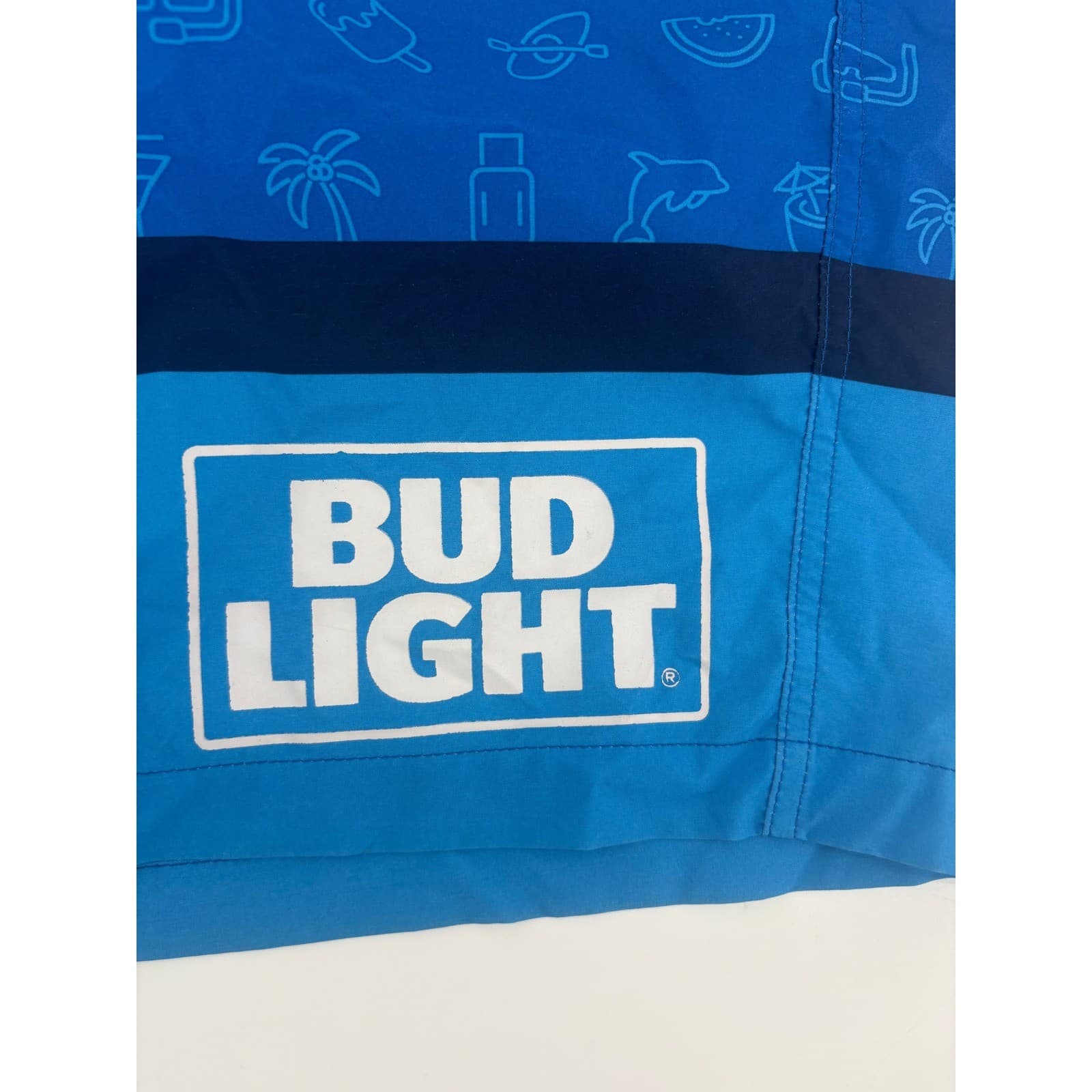 Bud Light Swim Trunks Blue All Over Print Men's XL Elastic Waist - Thumbnail 3