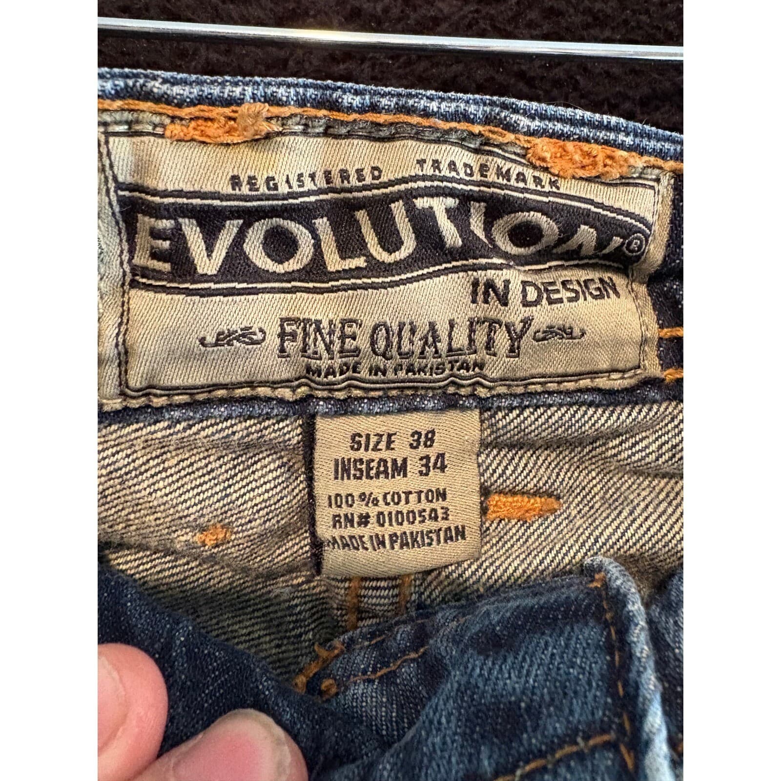Evolution Jeans Mens 38x34 Distressed Denim Relaxed Fit Straight Leg Blue 38 - Thumbnail 2