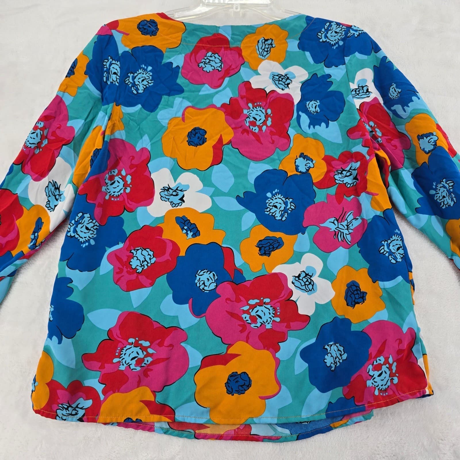 Lot 2 Unbranded Blouse Womens M Top Blue Floral Long Sleeve V-Neck Multi Bundle - Thumbnail 6