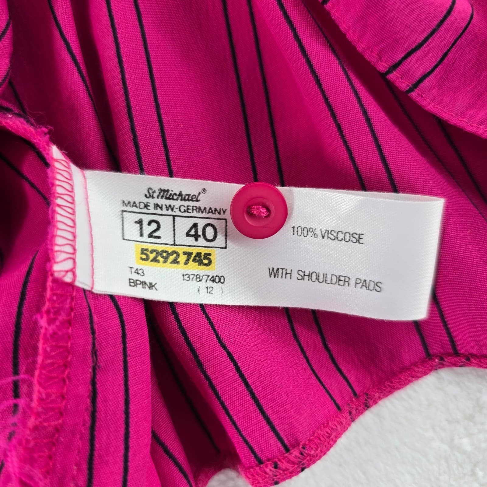 St Michael Blouse Womens 12 Button Down Pink Striped Vintage West Germany 7081 - Thumbnail 2