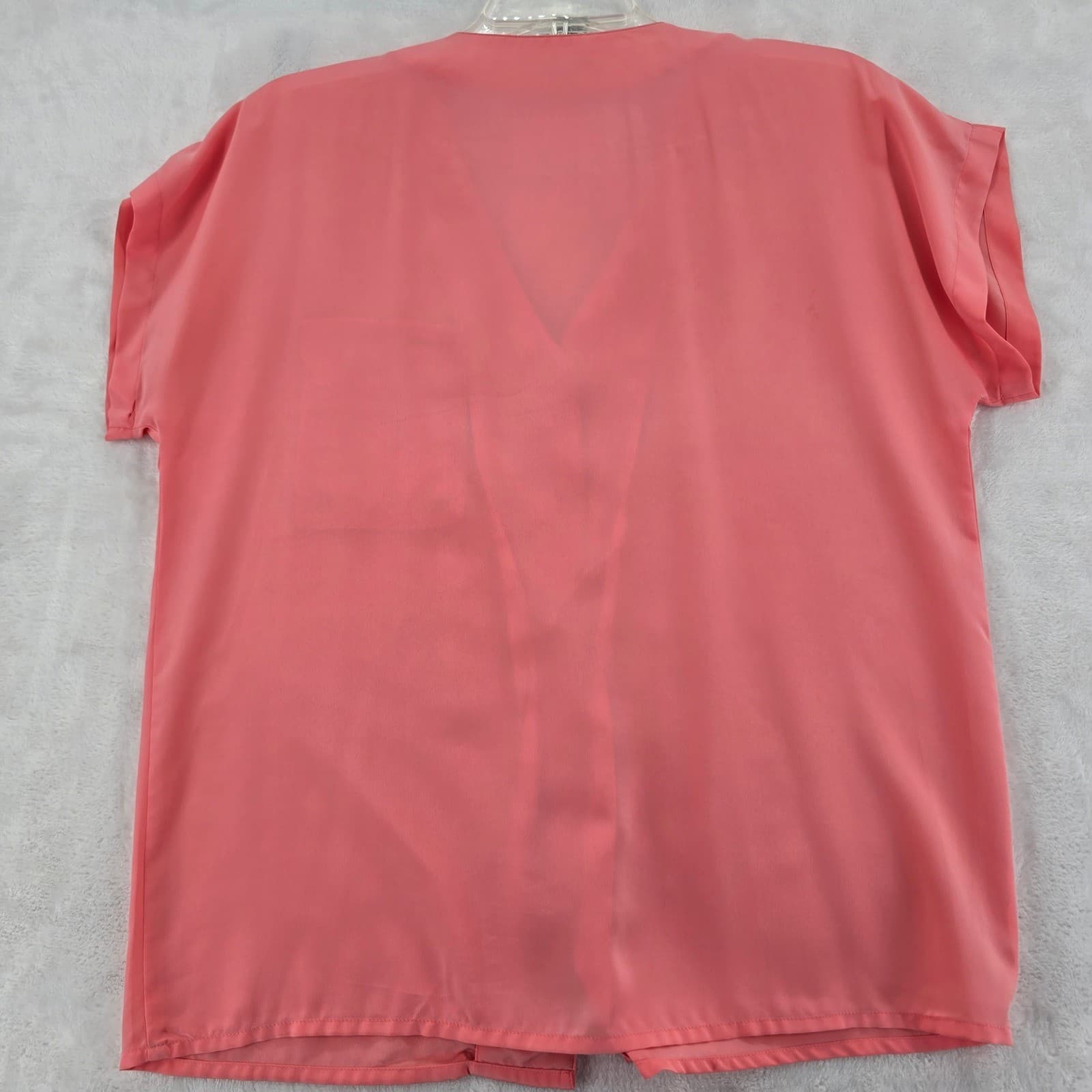 Claude Bennett Blouse Womens Size 10 Top Pink Short Sleeve V-Neck Button Front - Thumbnail 5