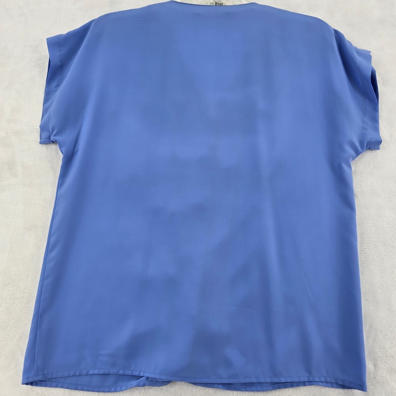 Claude Bennett Blouse Womens M Blue Button Up Short Sleeve V-Neck Vintage - Thumbnail 5