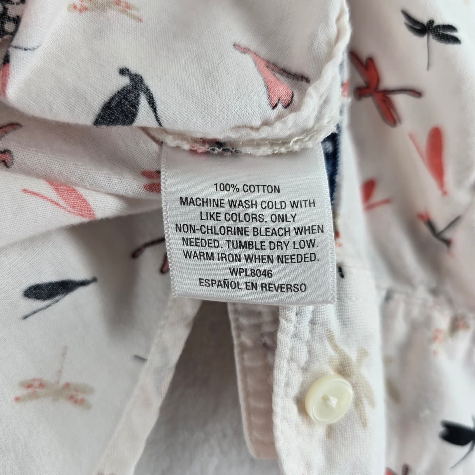 Style & Co Button Down Womens L Shirt White Dragonfly Print Long Sleeve Cotton - Thumbnail 3