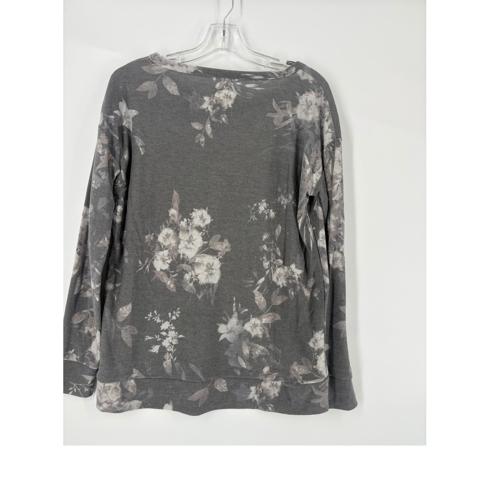 CHAS SOR Women Floral Print Long Sleeve Crew Neck Gray Sweatshirt Top Size M - Thumbnail 7