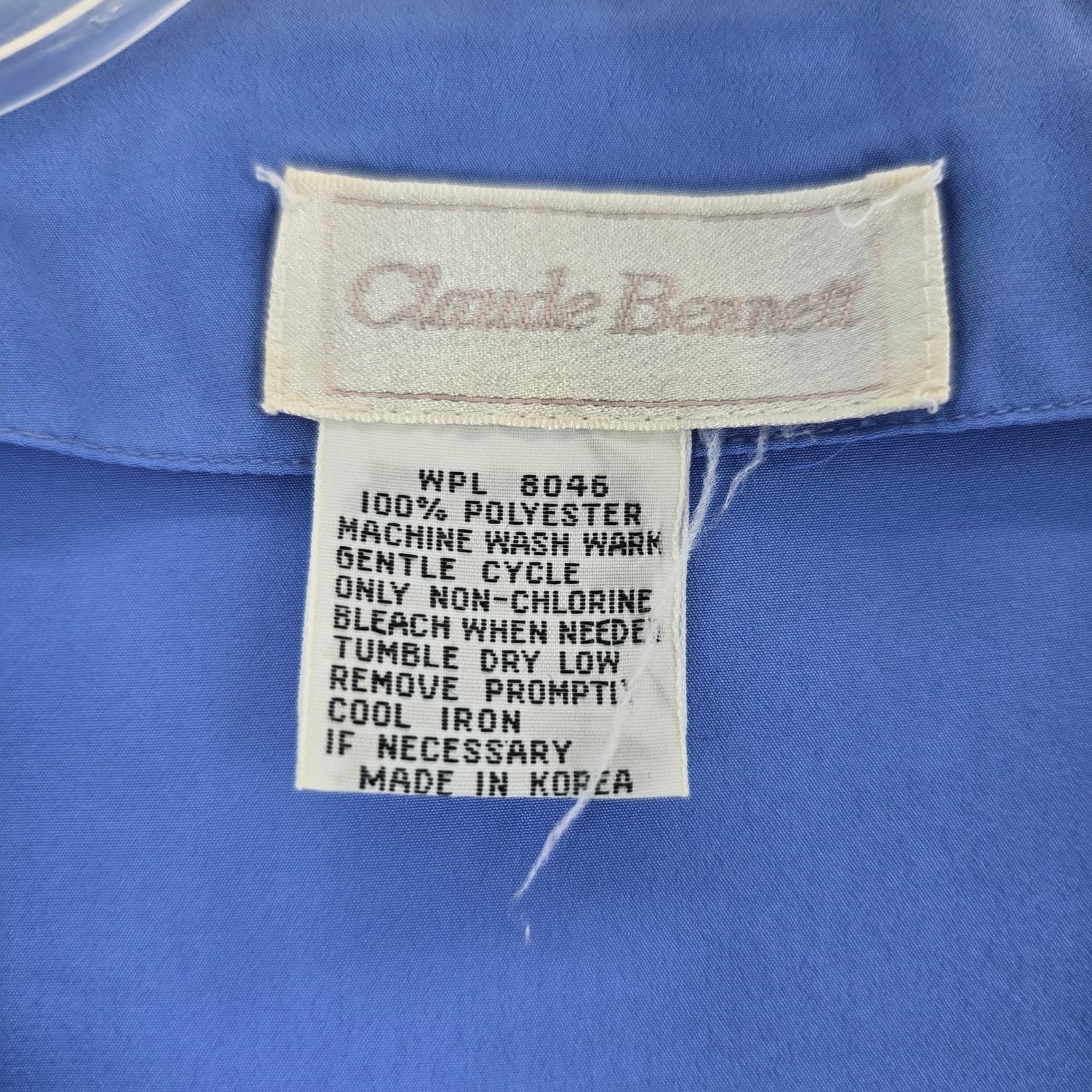 Claude Bennett Blouse Womens M Blue Button Up Short Sleeve V-Neck Vintage - Thumbnail 2