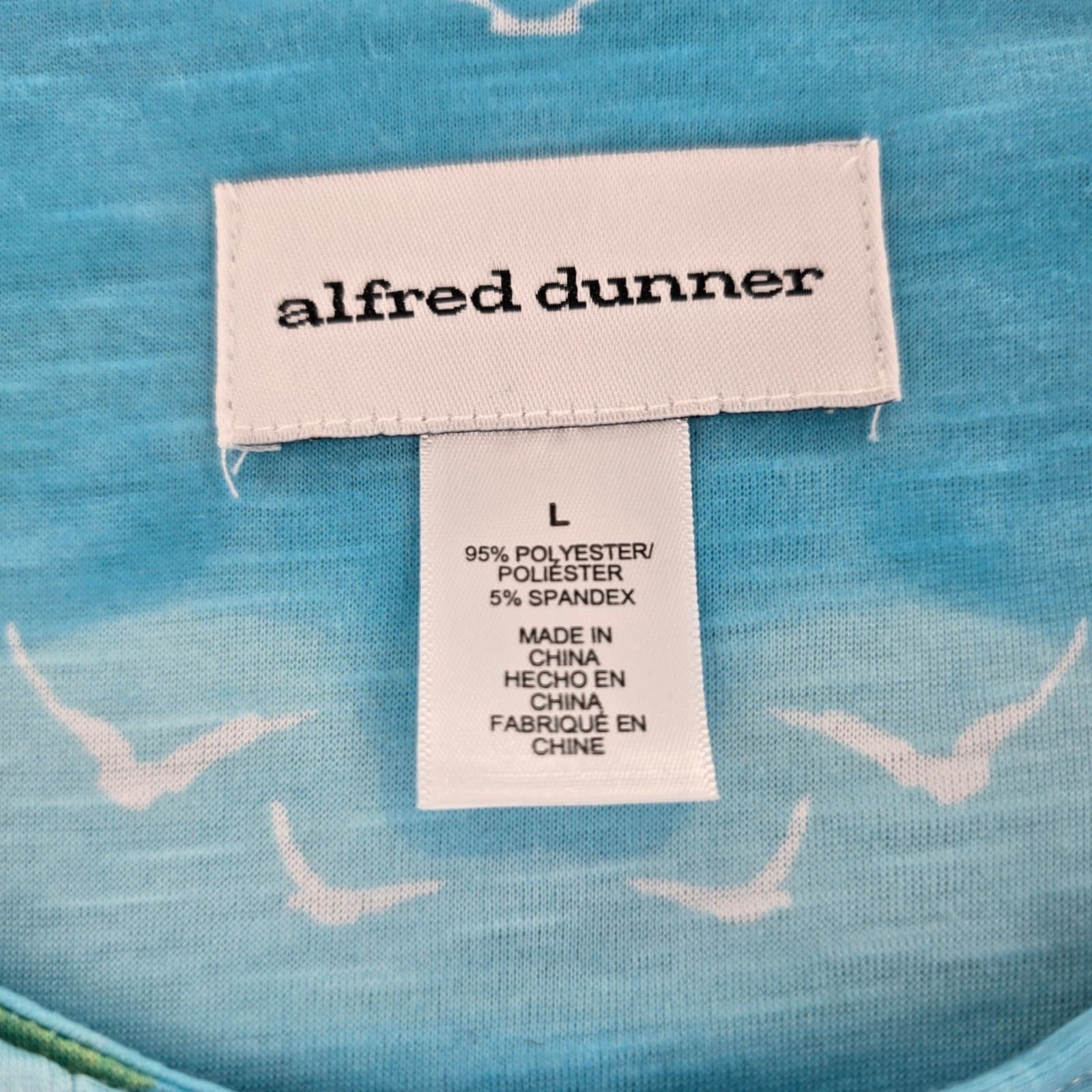 Alfred Dunner Top Womens Large Shirt Blue Floral Scenic Mediterranean 3/4 Sleeve - Thumbnail 2