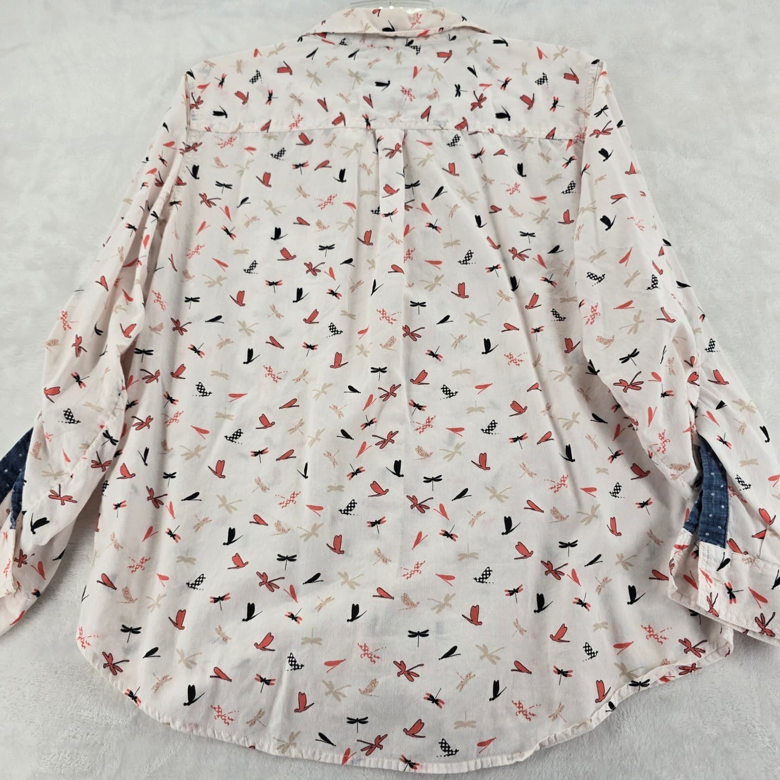 Style & Co Button Down Womens L Shirt White Dragonfly Print Long Sleeve Cotton - Thumbnail 6