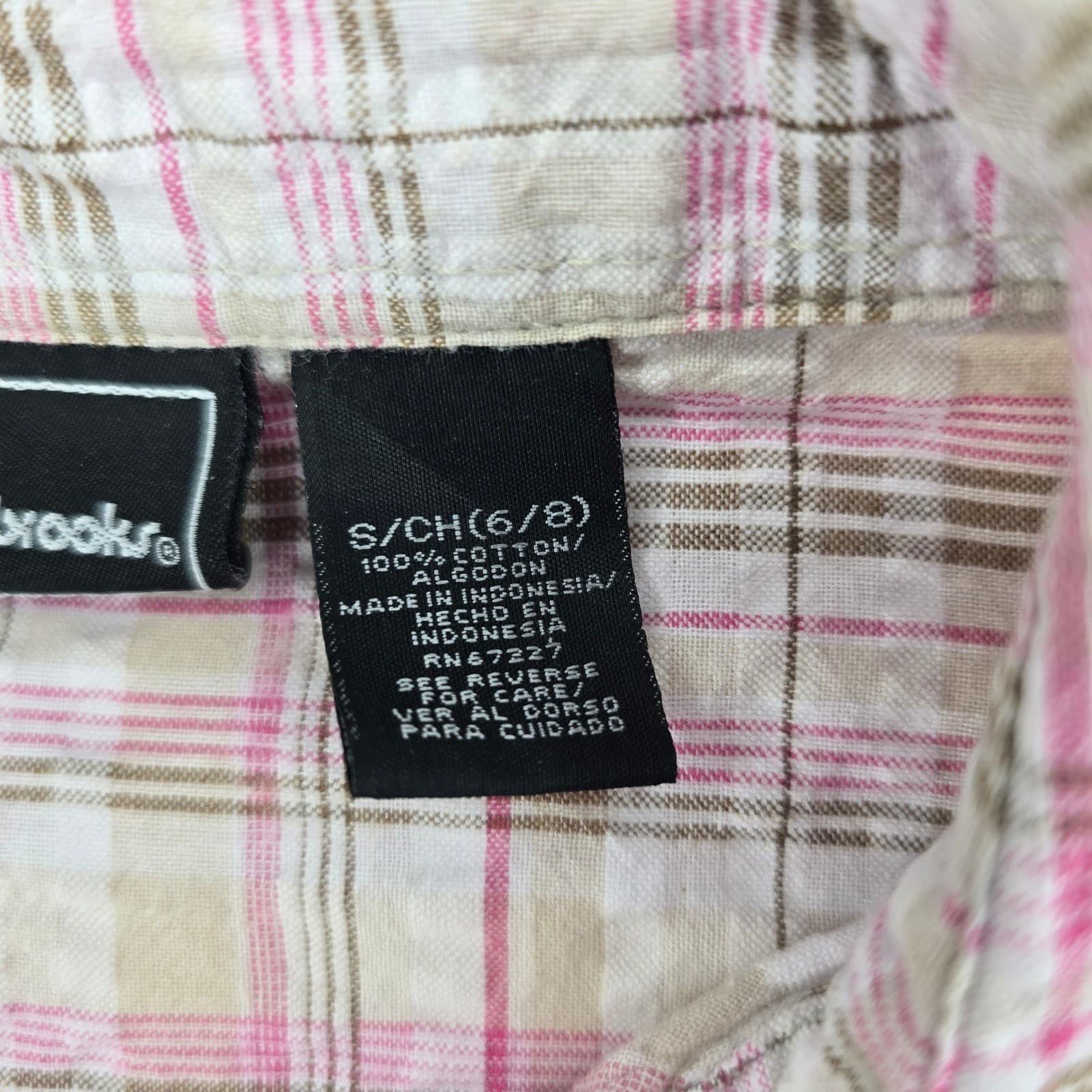 Bobbie Brooks Shirt Womens S Button Up Short Sleeve Pink Tan Plaid Cotton 6701 - Thumbnail 3