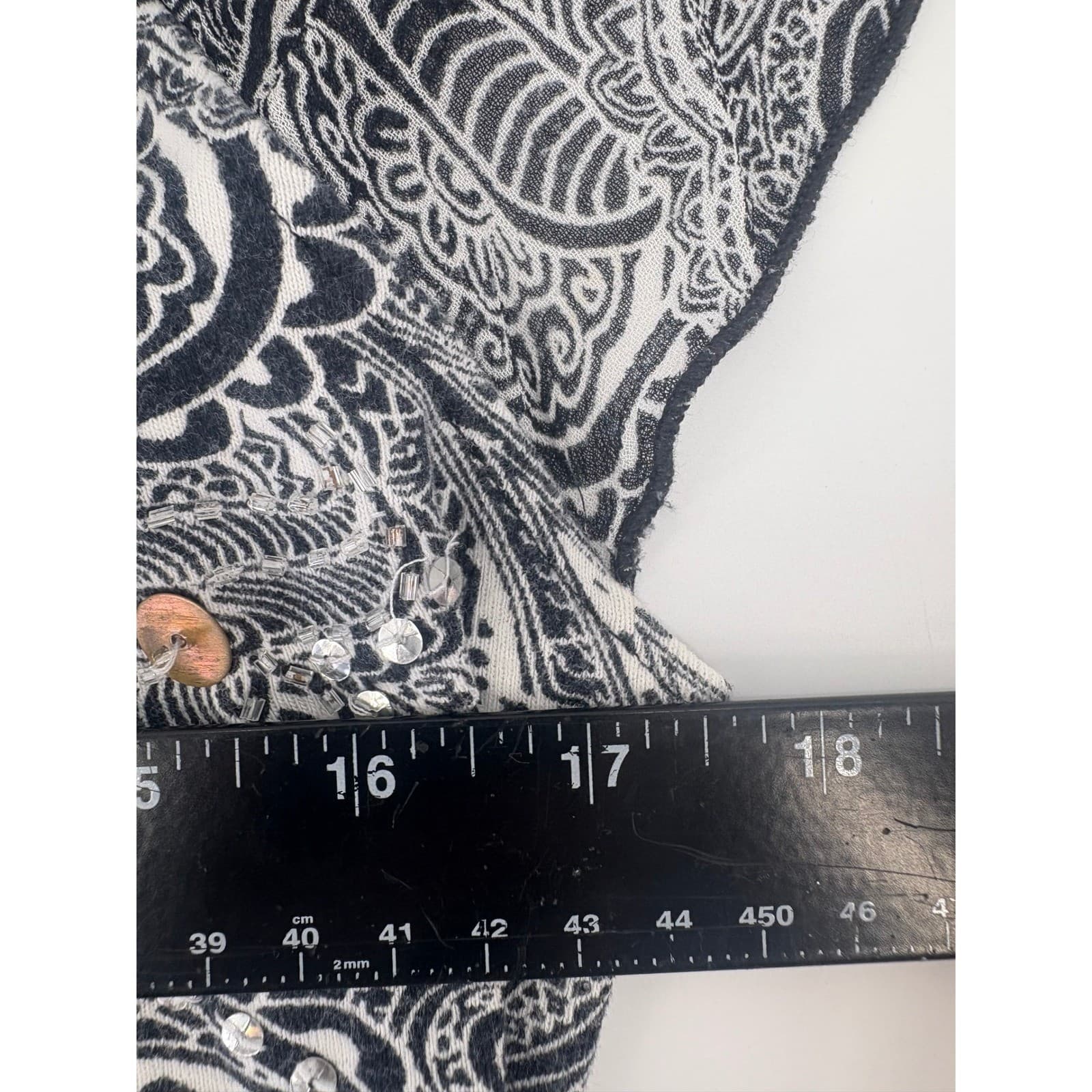 Ada Black White Paisley Flutter Sleeve V Neck Blouse Top Women's Size M - Thumbnail 4