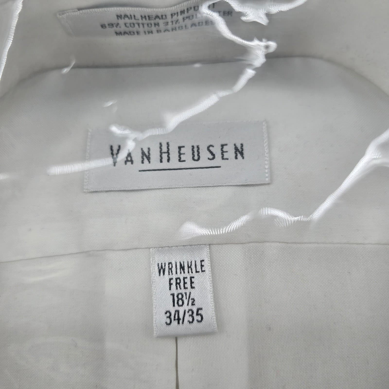 Van Heusen Dress Shirt Mens 18.5 34/35 Dress Shirt White Wrinkle Free Nailhead - Thumbnail 2