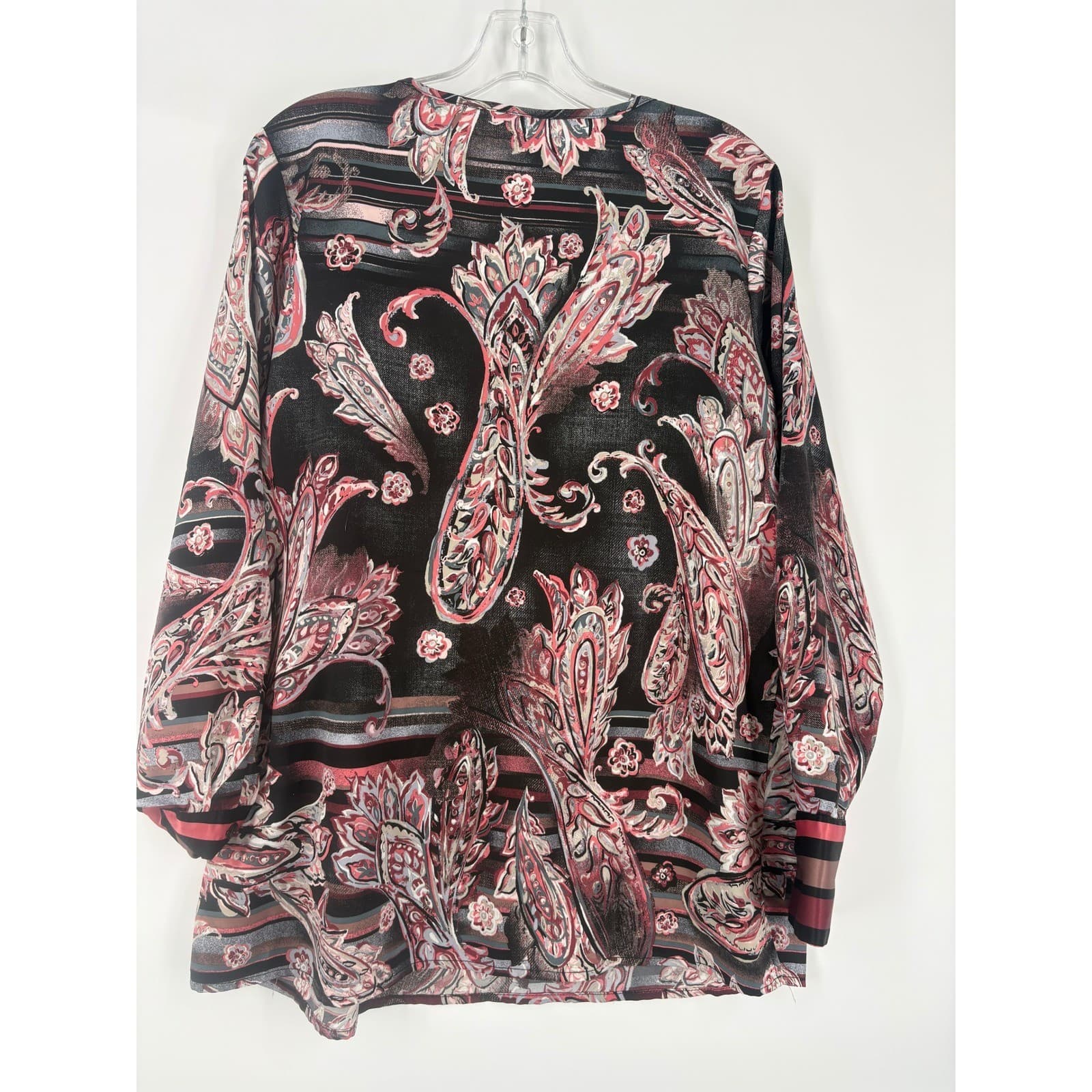 Belle Kim Gravel Paisley Print Long Sleeve Button Up Tunic Top Women's M - Thumbnail 6