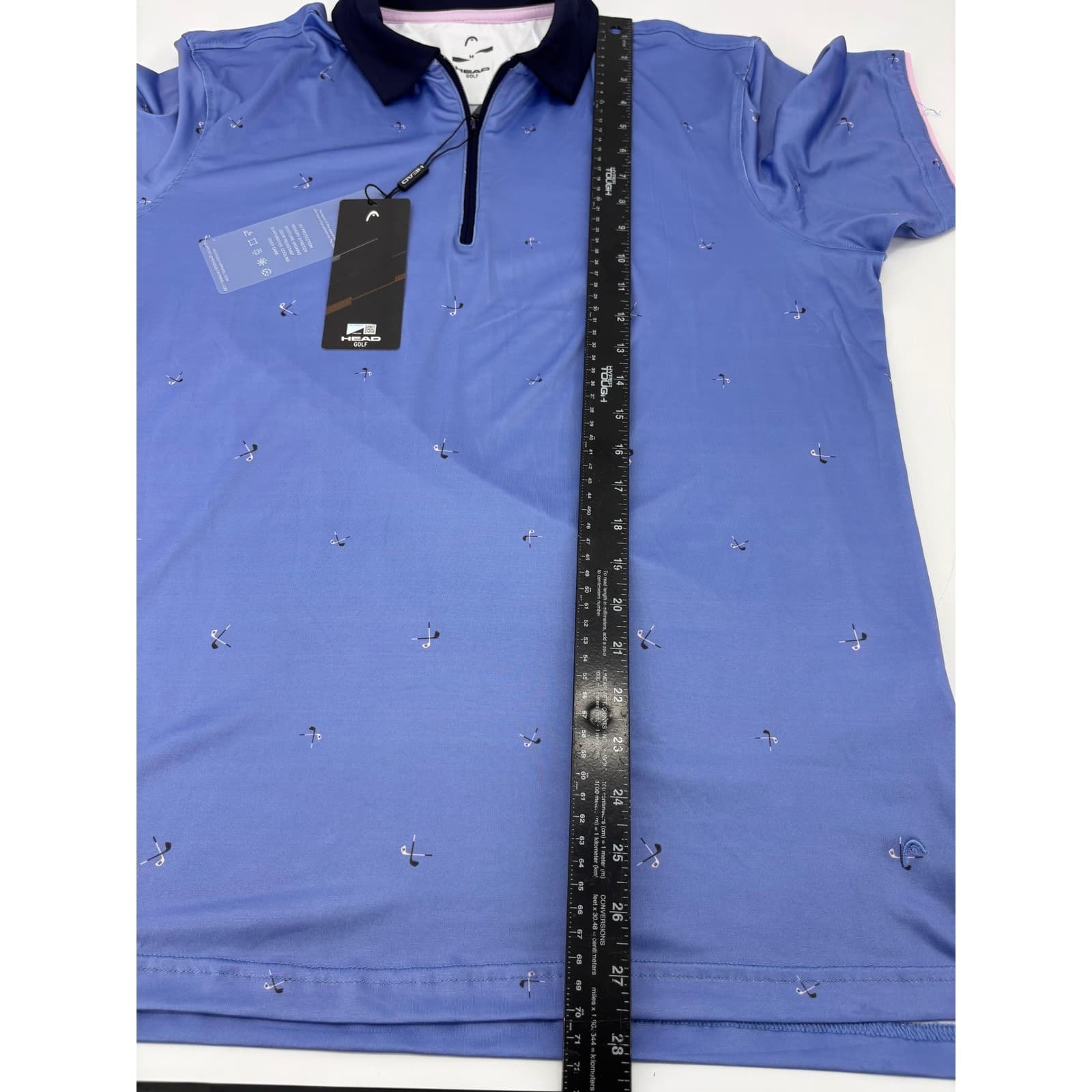 Head Golf Jake Polo Mens Size M Shirt Blue Pink Quarter Zip Golf Club Print NWT - Thumbnail 7