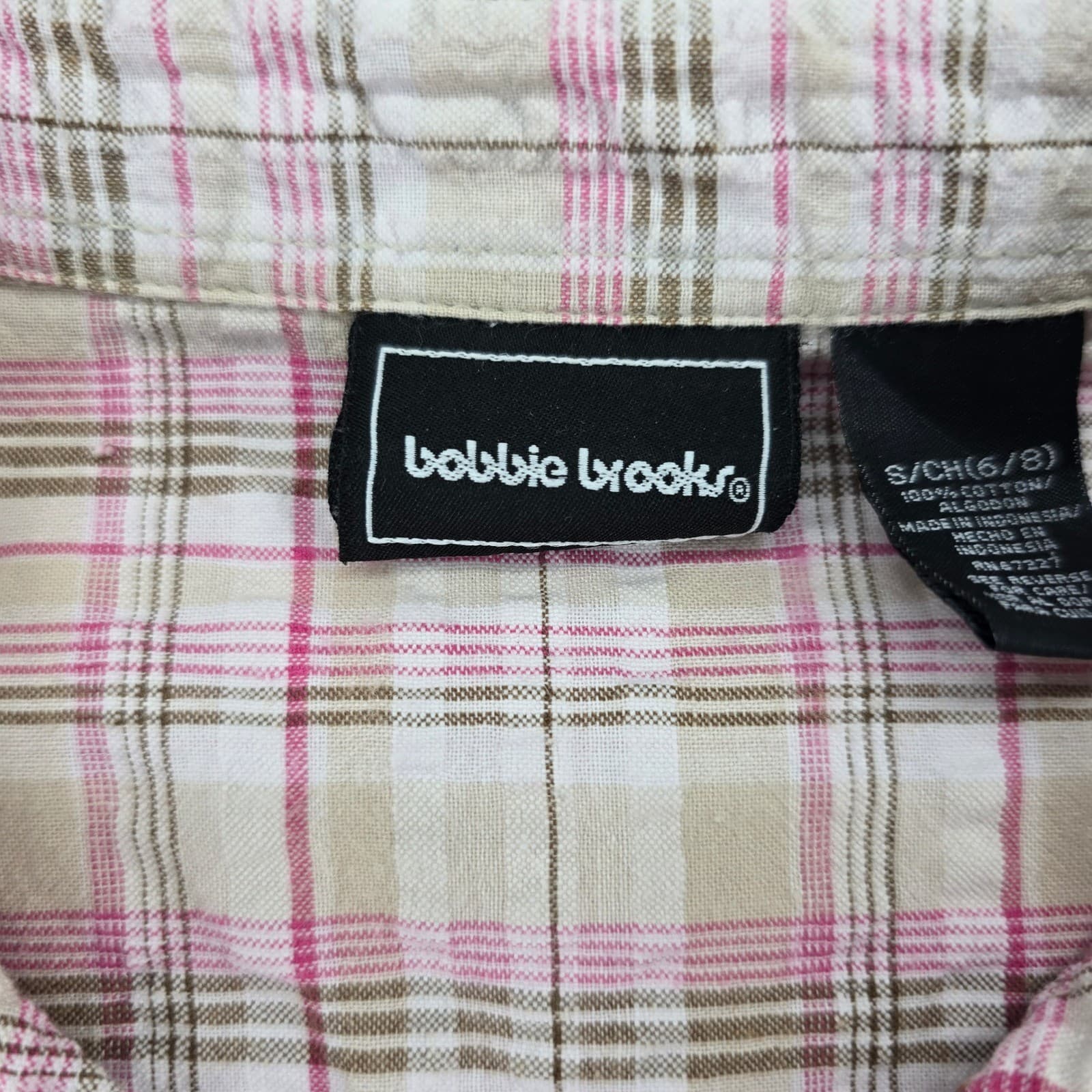 Bobbie Brooks Shirt Womens S Button Up Short Sleeve Pink Tan Plaid Cotton 6701 - Thumbnail 2