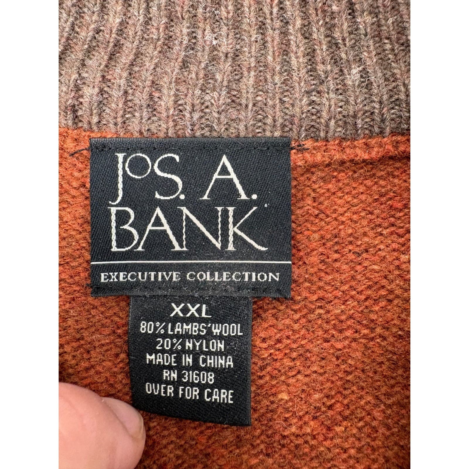 Jos. A. Bank Sweater Mens XXL 1/4 Zip Rust Orange Lambswool Executive Collection - Thumbnail 2