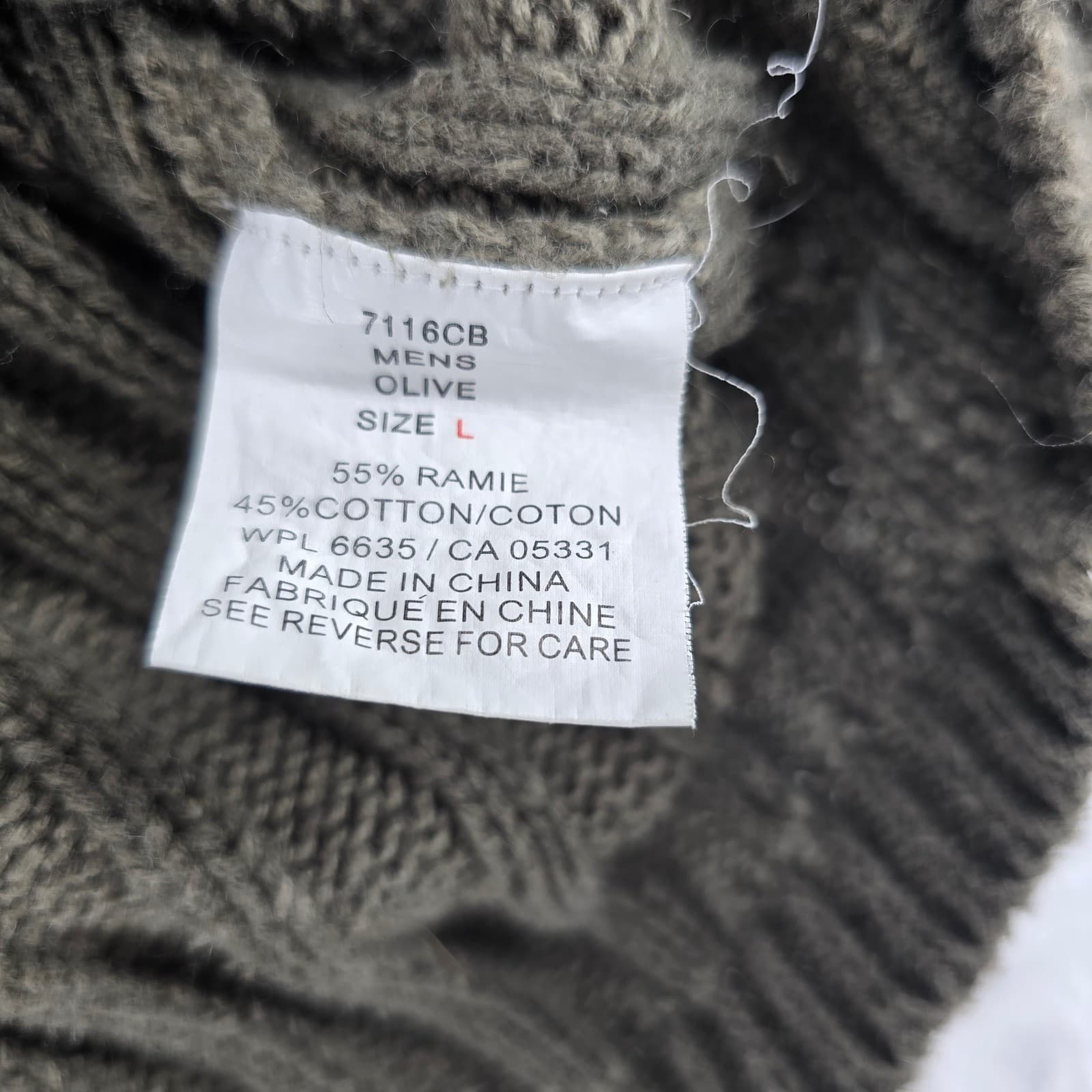 Woolrich Sweater Mens Large Sweater Olive Green Ribbed Knit Ramie Cotton 7116CB - Thumbnail 3