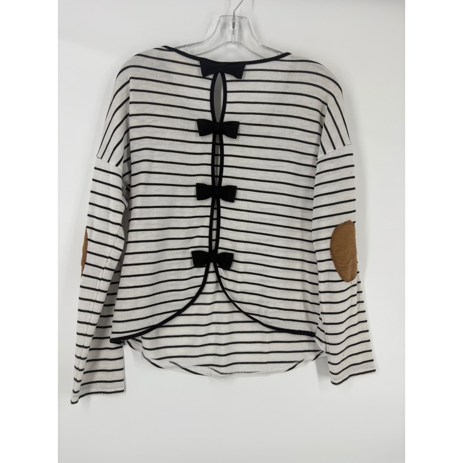 Miss Daisy Striped Long Sleeve Top with Elbow Patches and Bow Back Detail Size L - Thumbnail 2