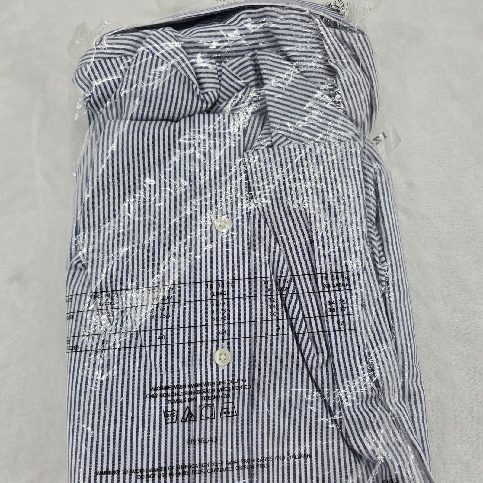 Van Heusen Dress Shirt Mens 18.5 36/37 Button Down Blue Striped Pinpoint Oxford - Thumbnail 6
