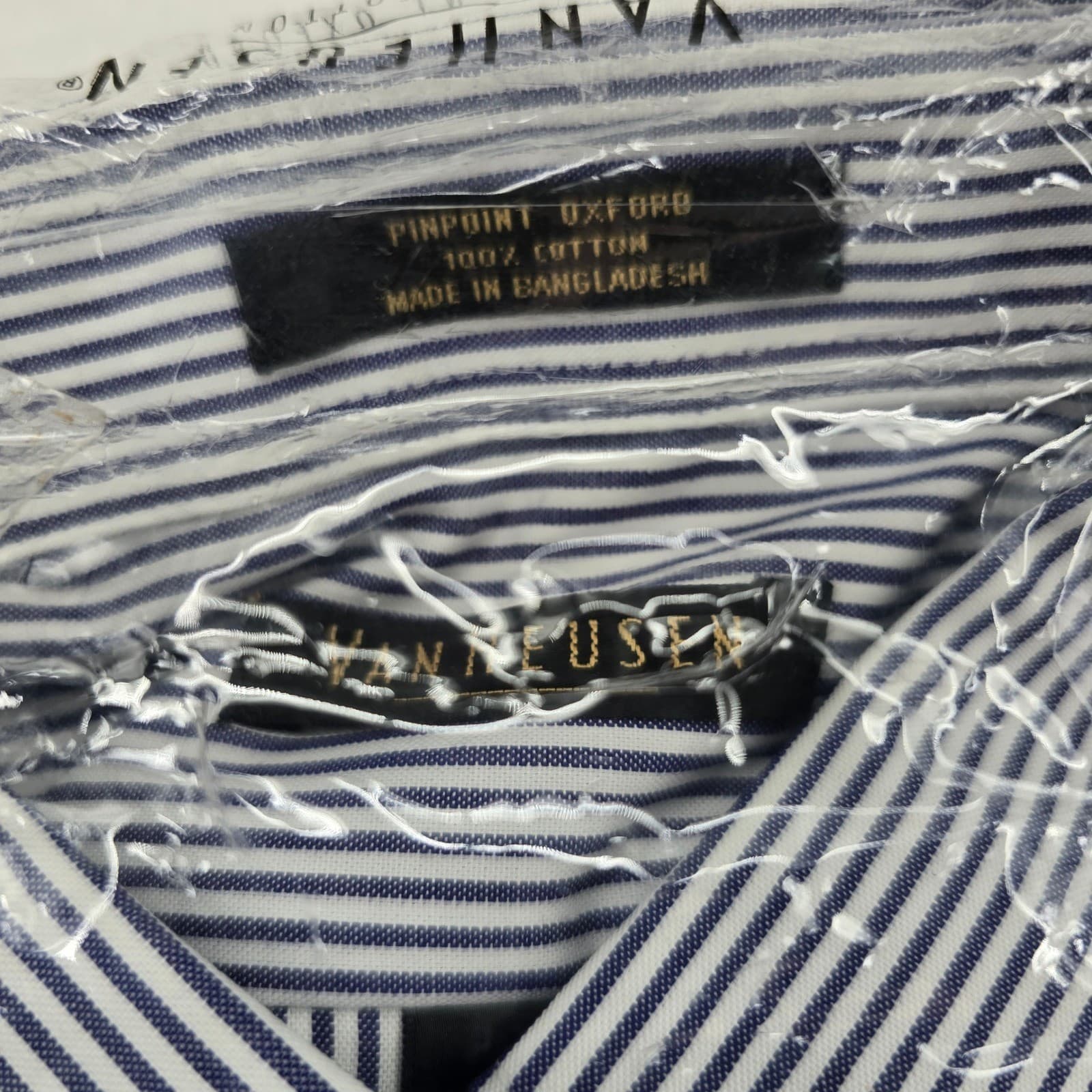 Van Heusen Dress Shirt Mens 18.5 36/37 Button Down Blue Striped Pinpoint Oxford - Thumbnail 3