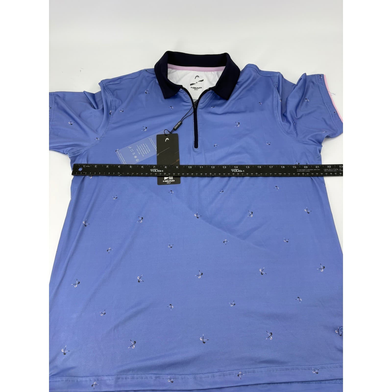 Head Golf Jake Polo Mens Size M Shirt Blue Pink Quarter Zip Golf Club Print NWT - Thumbnail 6