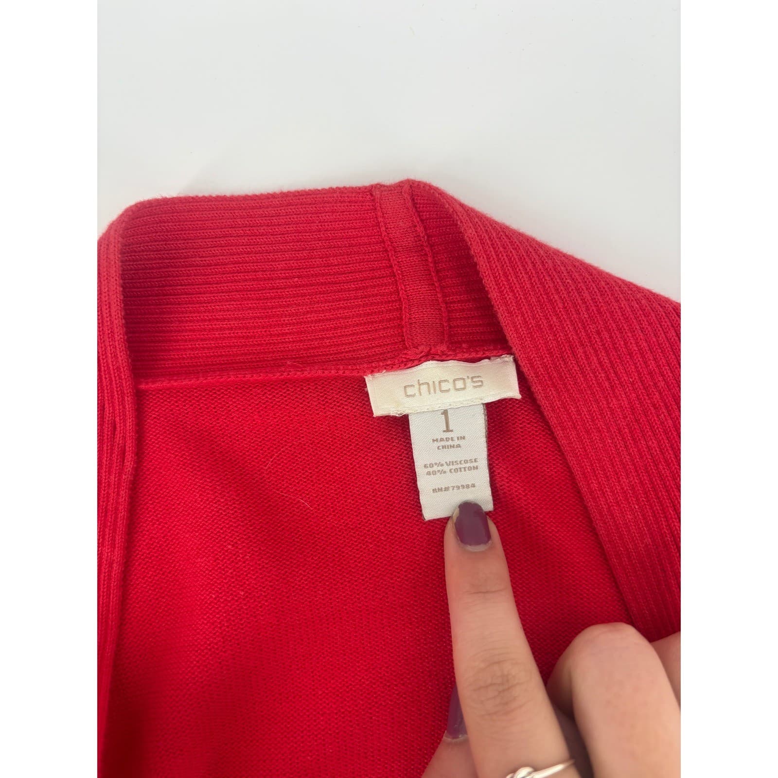 Chicos Red Open Front Knit Cardigan Sweater Size 1 - Thumbnail 3