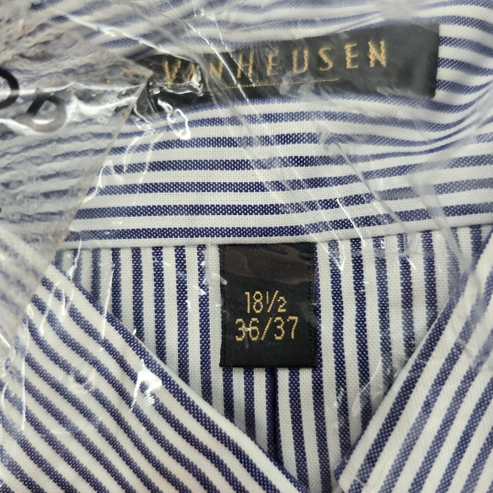 Van Heusen Dress Shirt Mens 18.5 36/37 Button Down Blue Striped Pinpoint Oxford - Thumbnail 4