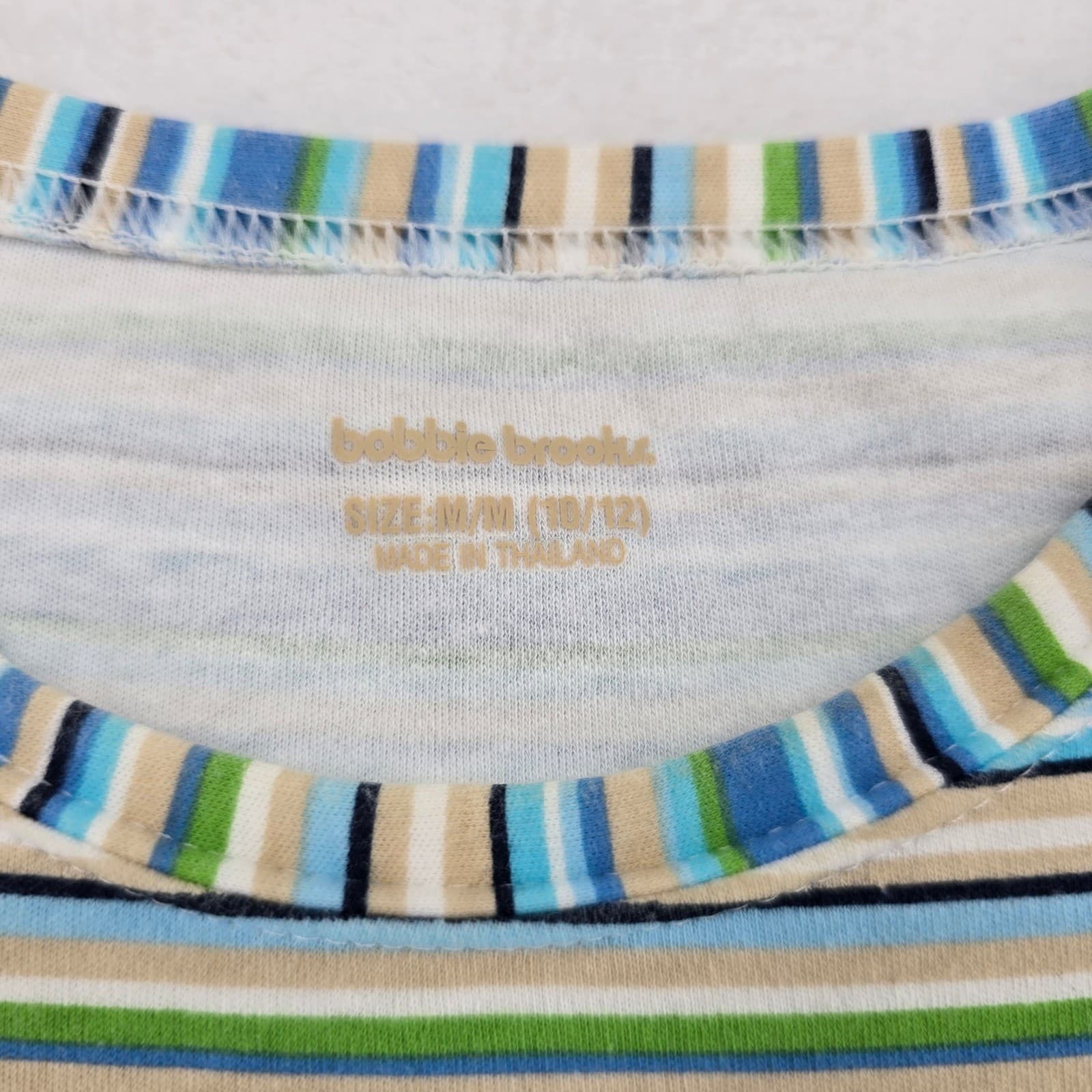 Bobbie Brooks T-Shirt Womens Medium M Striped Short Sleeve Blue Green Cotton - Thumbnail 2