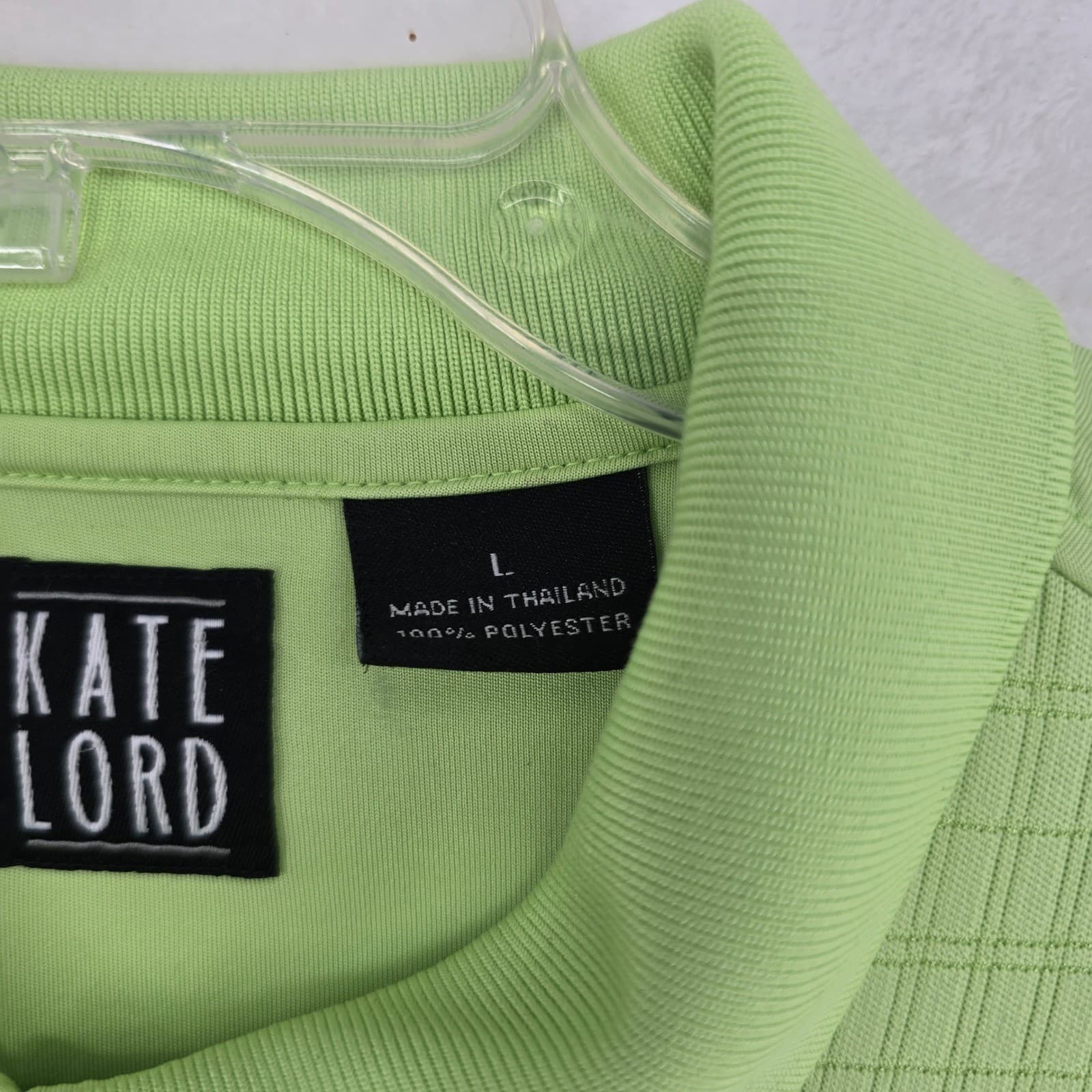 Kate Lord Polo Womens L Polo Lime Green Textured Grid Performance - Thumbnail 3