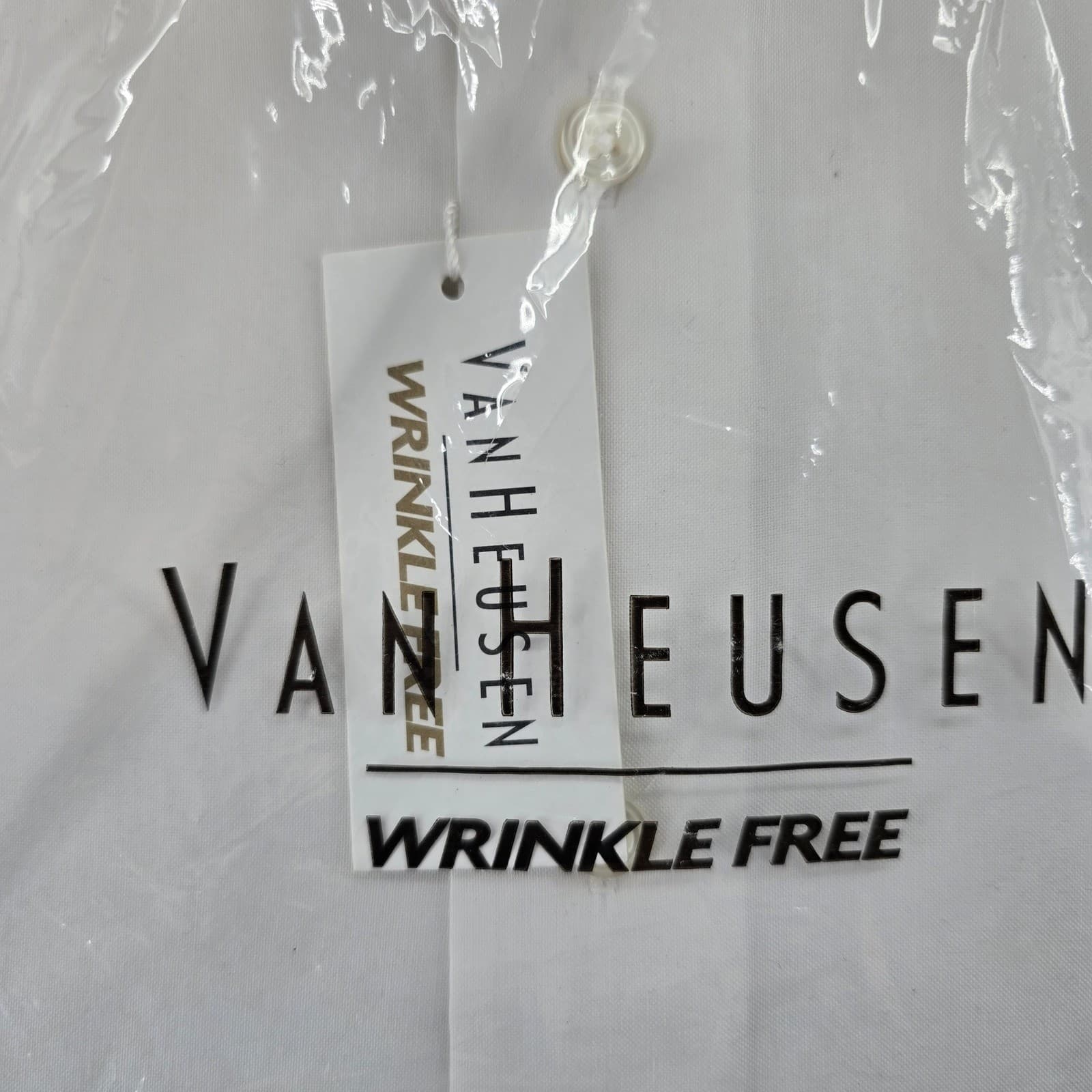 Van Heusen Dress Shirt Mens 18.5 34/35 Dress Shirt White Wrinkle Free Nailhead - Thumbnail 5