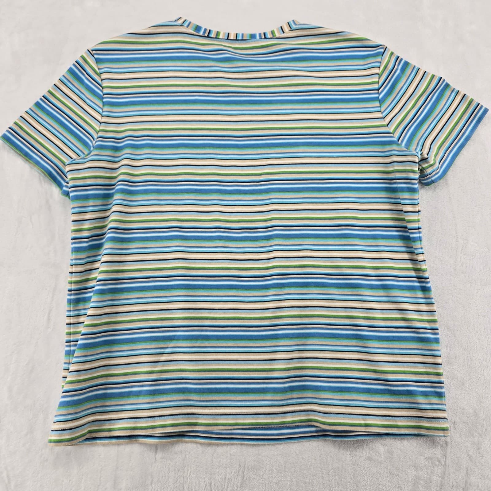Bobbie Brooks T-Shirt Womens Medium M Striped Short Sleeve Blue Green Cotton - Thumbnail 6