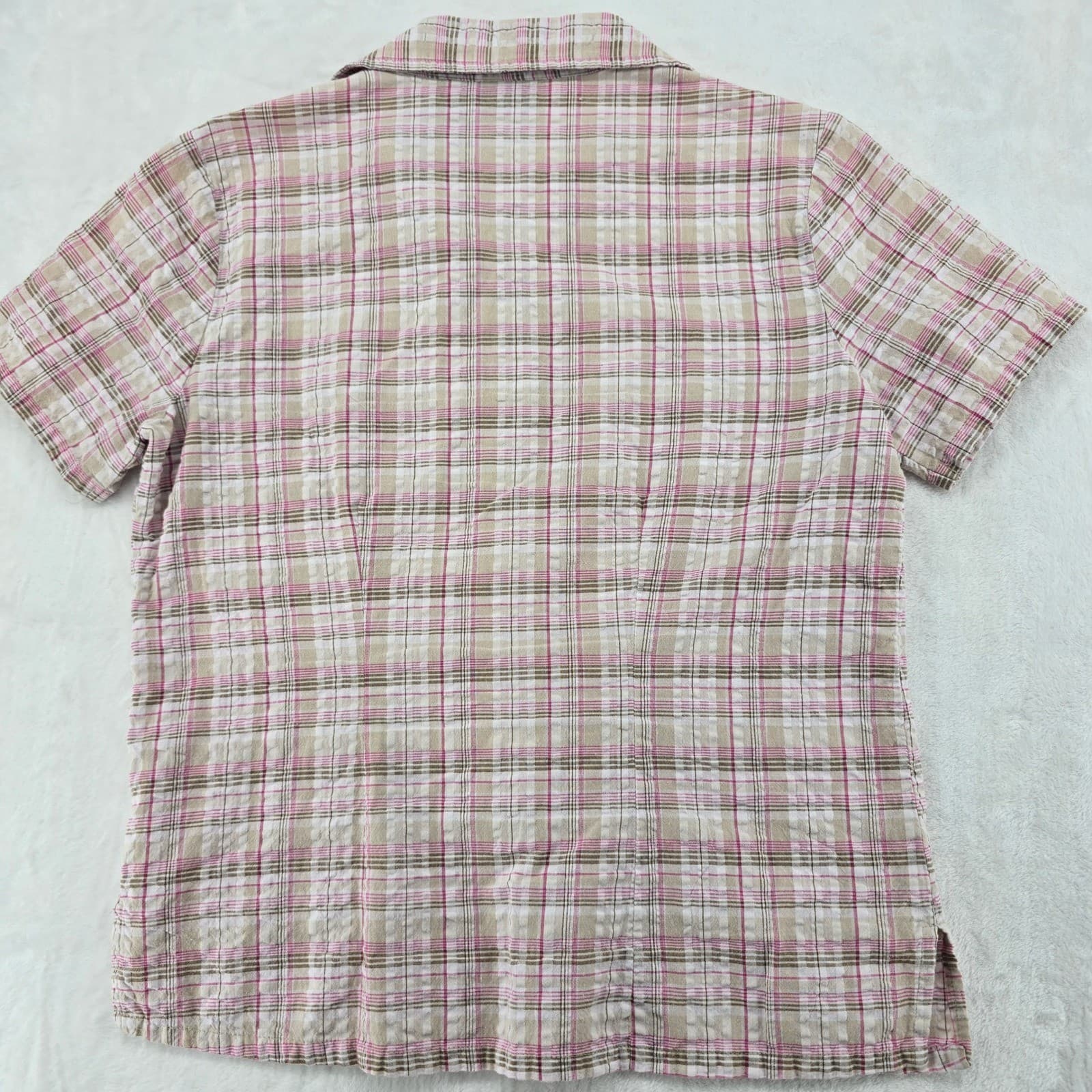 Bobbie Brooks Shirt Womens S Button Up Short Sleeve Pink Tan Plaid Cotton 6701 - Thumbnail 6