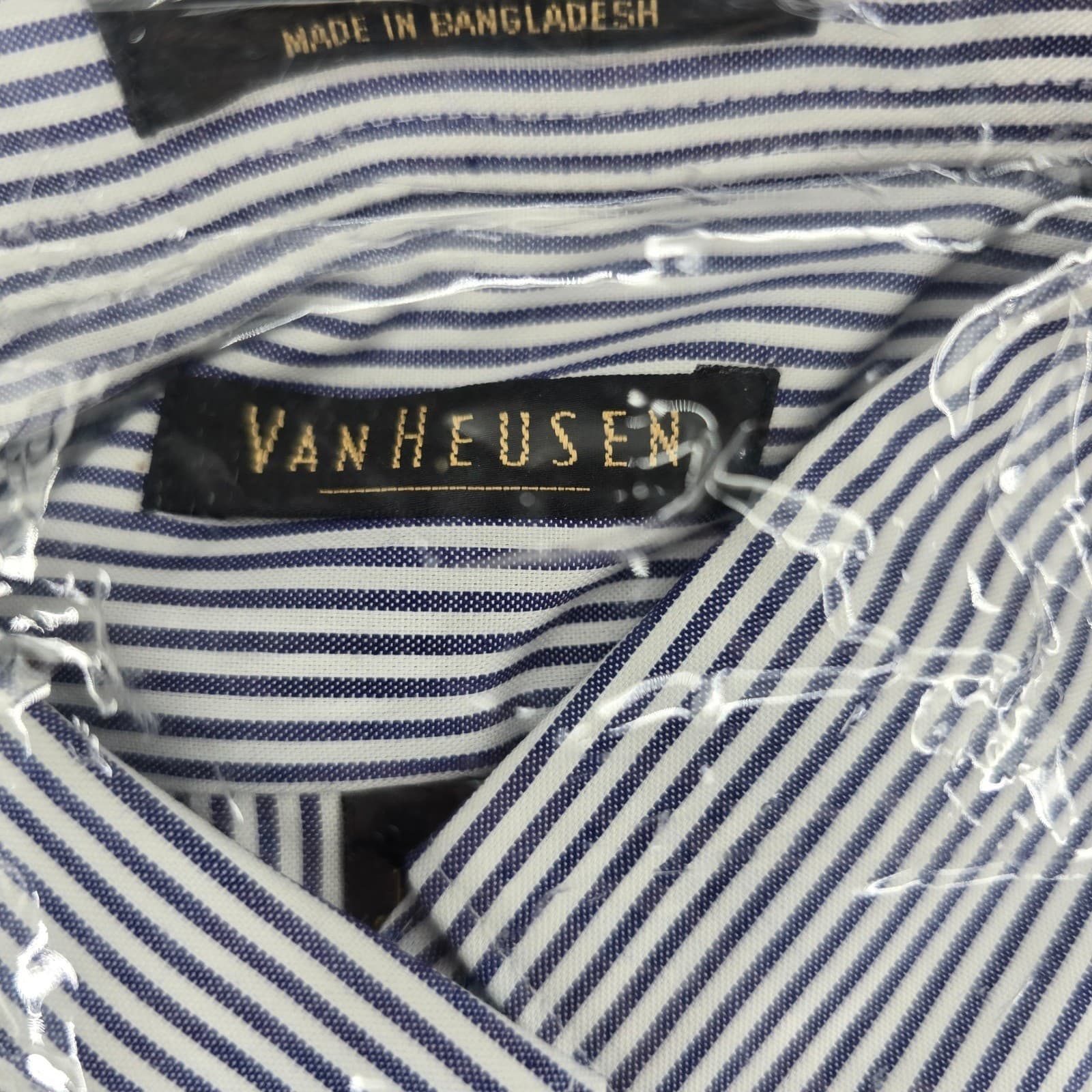 Van Heusen Dress Shirt Mens 18.5 36/37 Button Down Blue Striped Pinpoint Oxford - Thumbnail 2