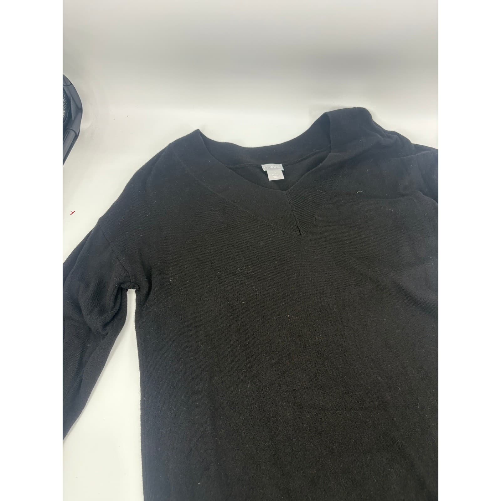 Chicos V Neck Long Sleeve Black Sweater Tunic Size 1 - Thumbnail 2