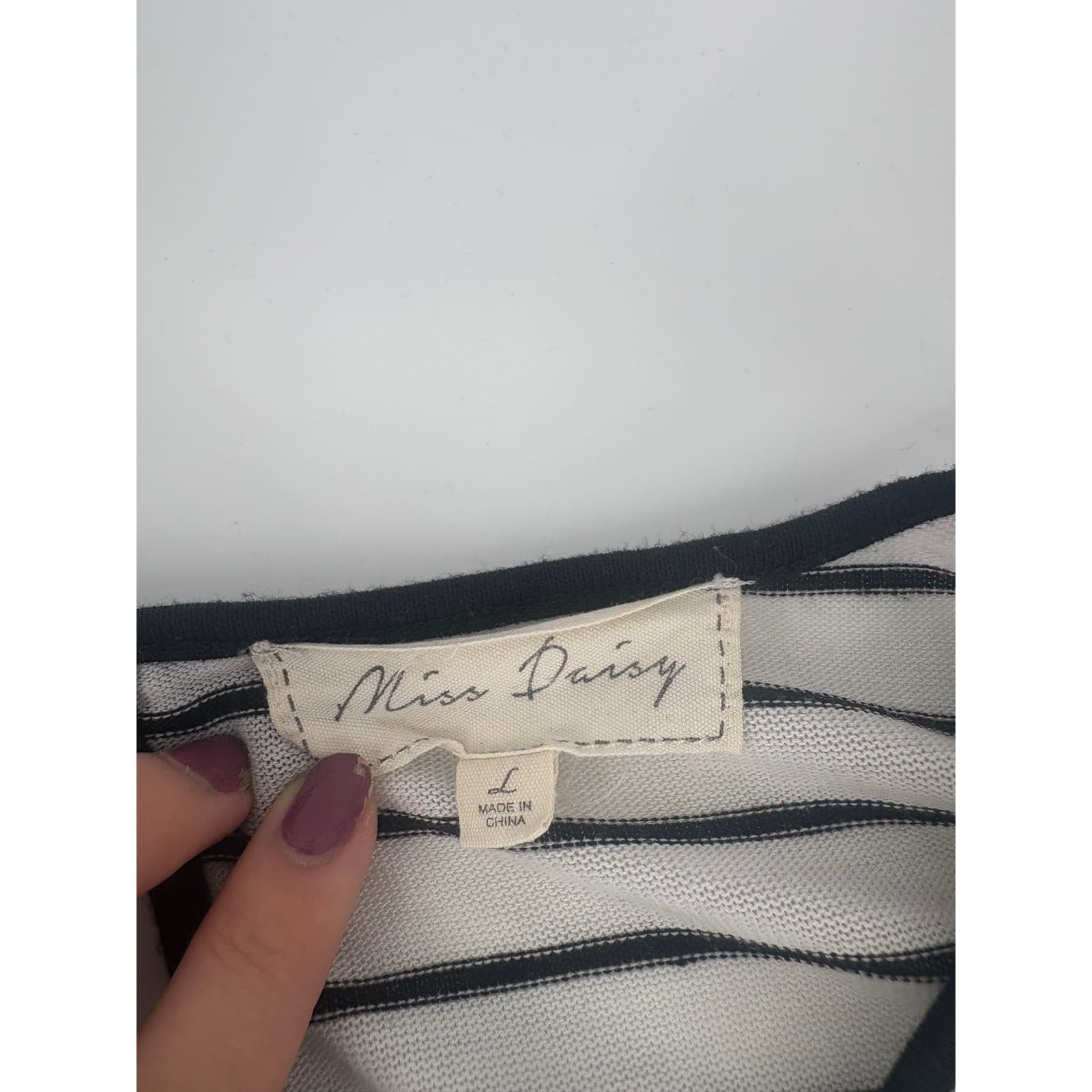 Miss Daisy Striped Long Sleeve Top with Elbow Patches and Bow Back Detail Size L - Thumbnail 4