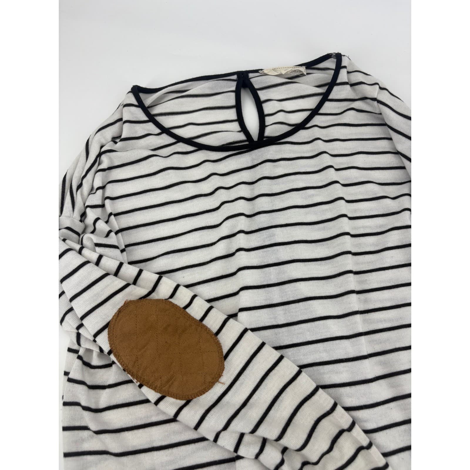 Miss Daisy Striped Long Sleeve Top with Elbow Patches and Bow Back Detail Size L - Thumbnail 3