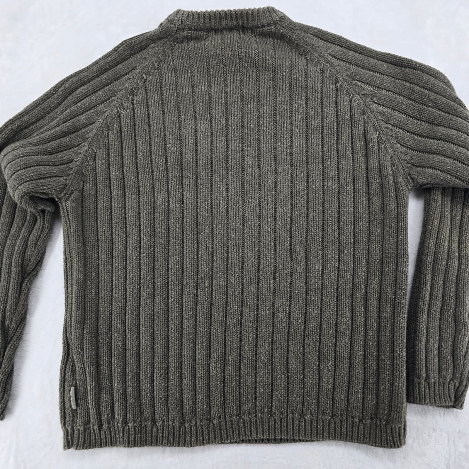 Woolrich Sweater Mens Large Sweater Olive Green Ribbed Knit Ramie Cotton 7116CB - Thumbnail 8