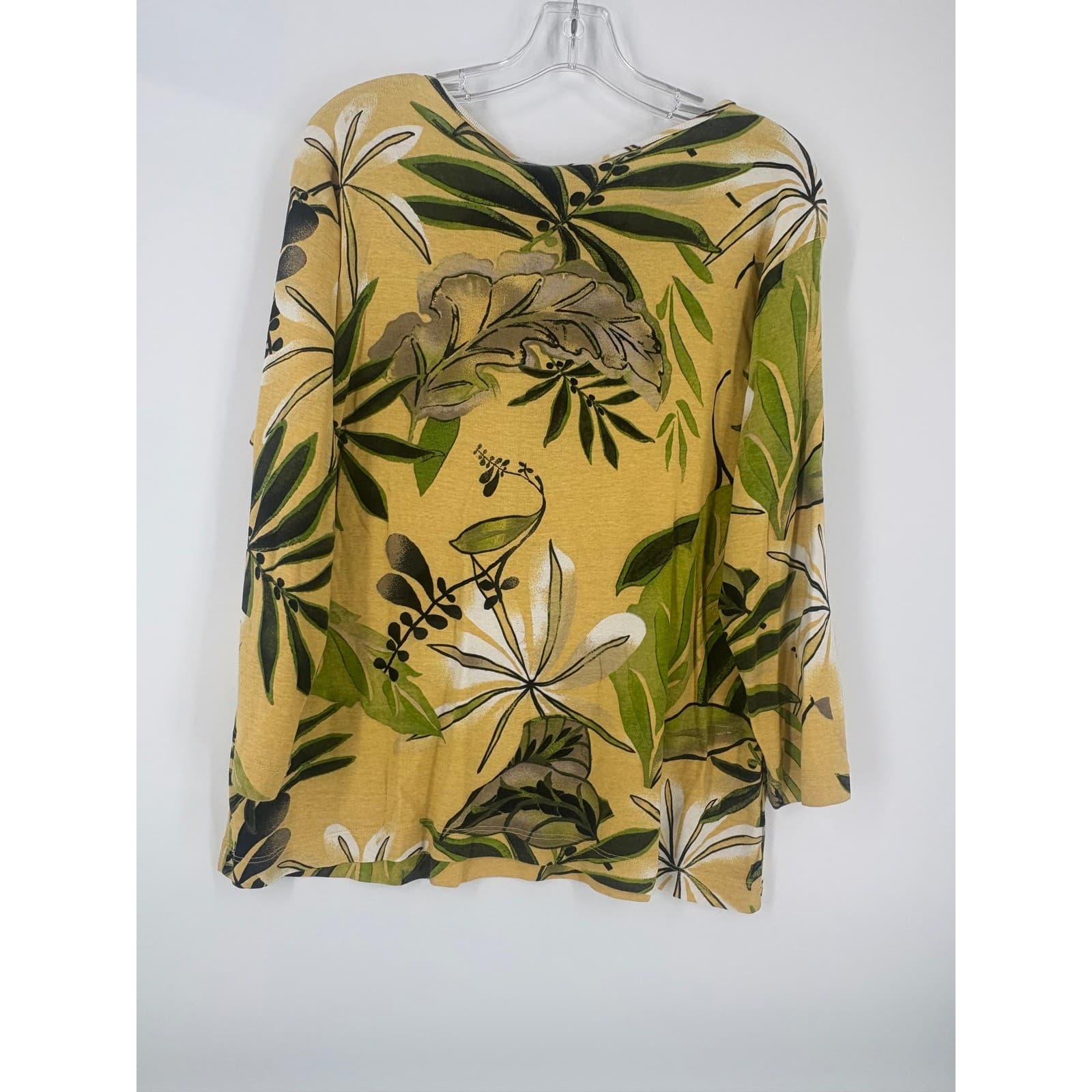 Additions by Chicos Yellow Tropical Leaf Print Long Sleeve V Neck Top Size 3 - Thumbnail 6