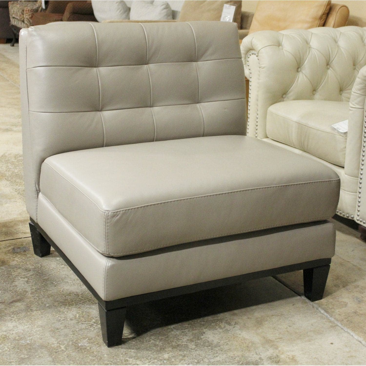Chateau d'Ax Taupe Leather Slipper Chair - Taupe - Thumbnail 2