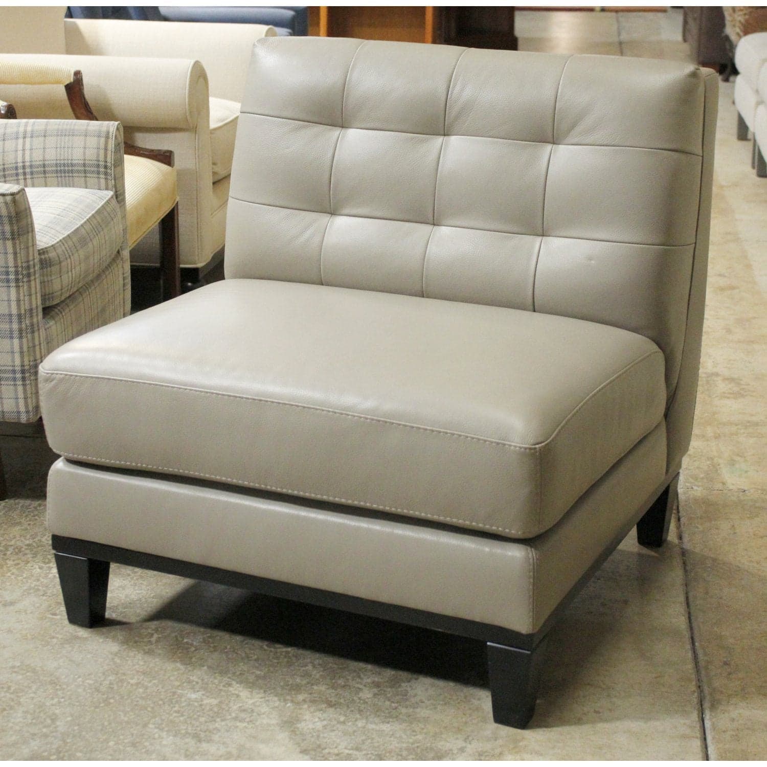 Chateau d'Ax Taupe Leather Slipper Chair - Taupe - Thumbnail 3