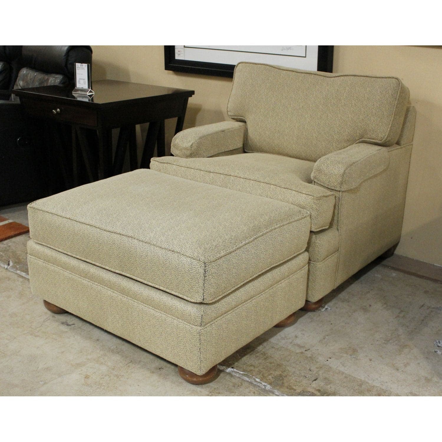 Ethan Allen Club Chair & Ottoman - Neutral Colors - Thumbnail 5