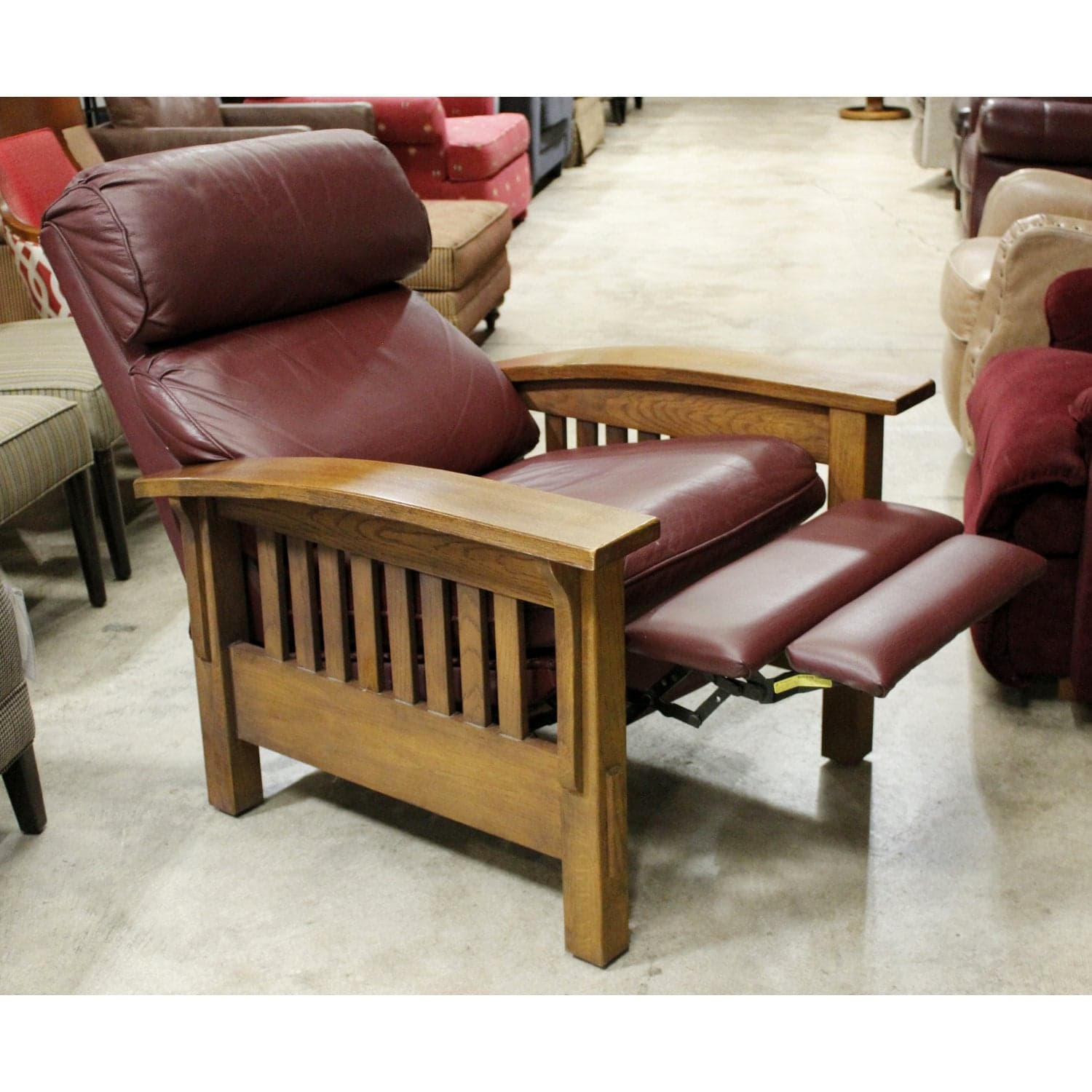 Flexsteel Mission Style Leather Recliner - Burgundy - Thumbnail 2