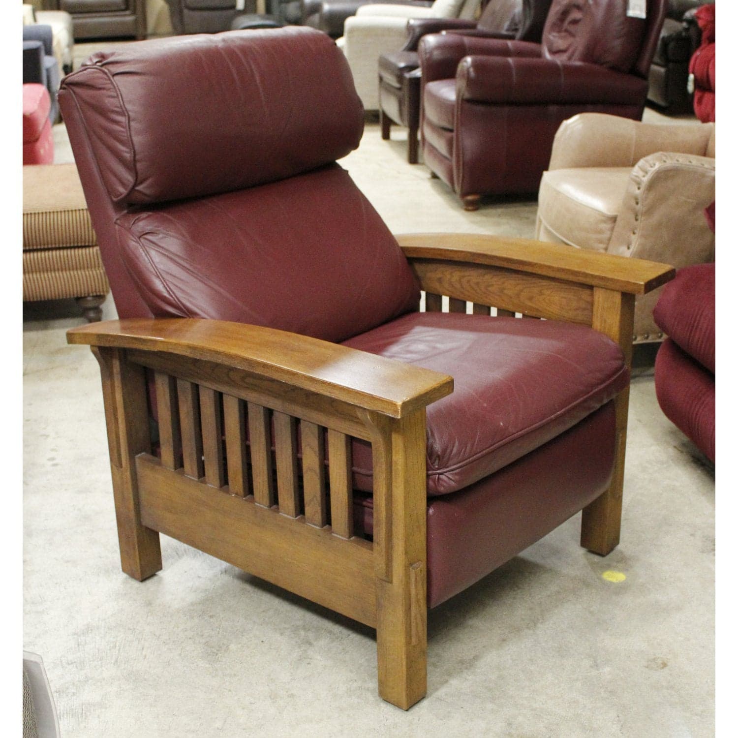 Flexsteel Mission Style Leather Recliner - Burgundy - Thumbnail 4