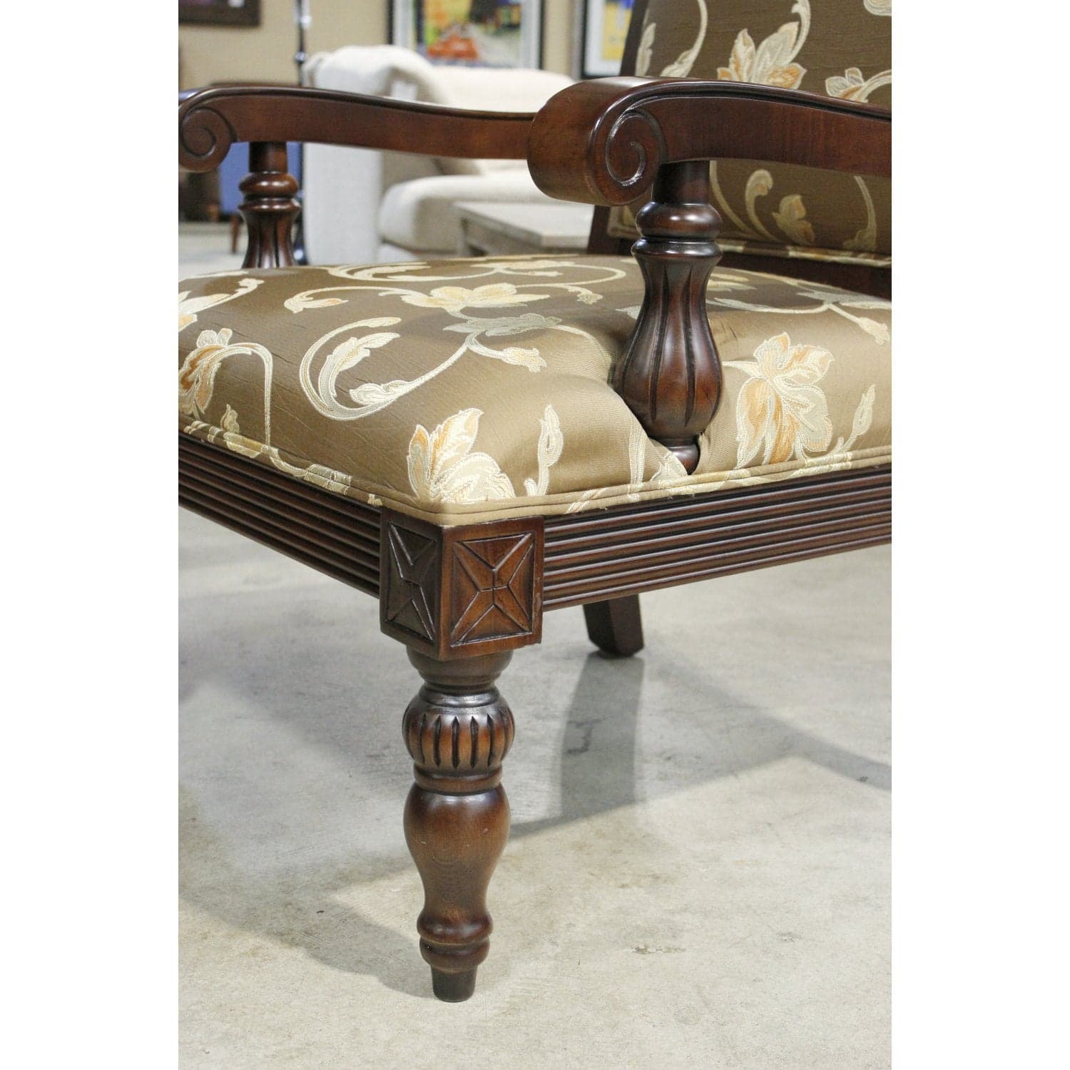 Mahogany Frame Armchair - Gold - Thumbnail 5