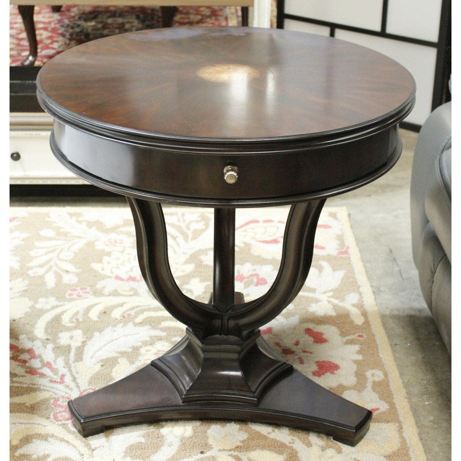 Stanley Furniture Round Dark Finish & Burlwood Accent Table - Dark Finish - Thumbnail 3